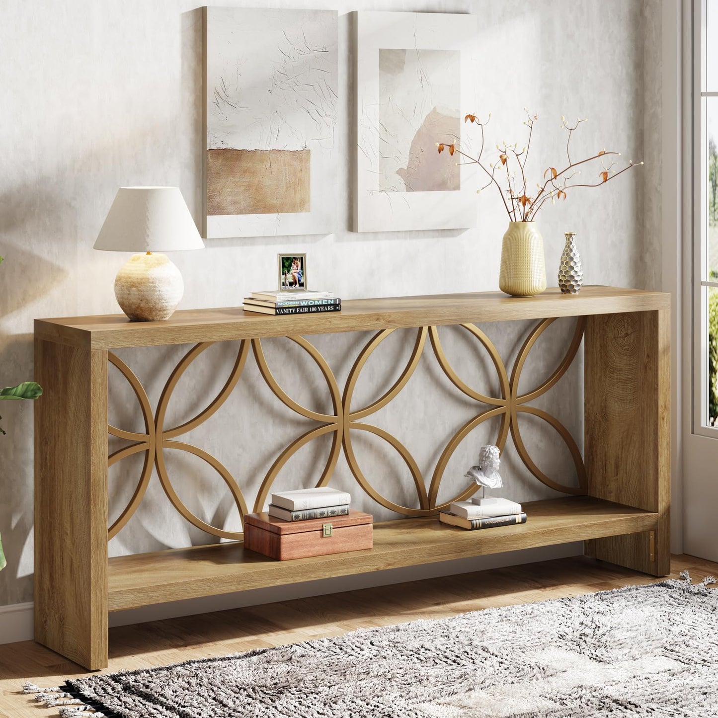 Tribesigns 70.9-Inch Narrow Sofa Table, Industrial Long Sofa Table Behind Couch, Entry Console Table with Storage for Entryway, Living Room, Foyer, Unique Design, Rustic Brown