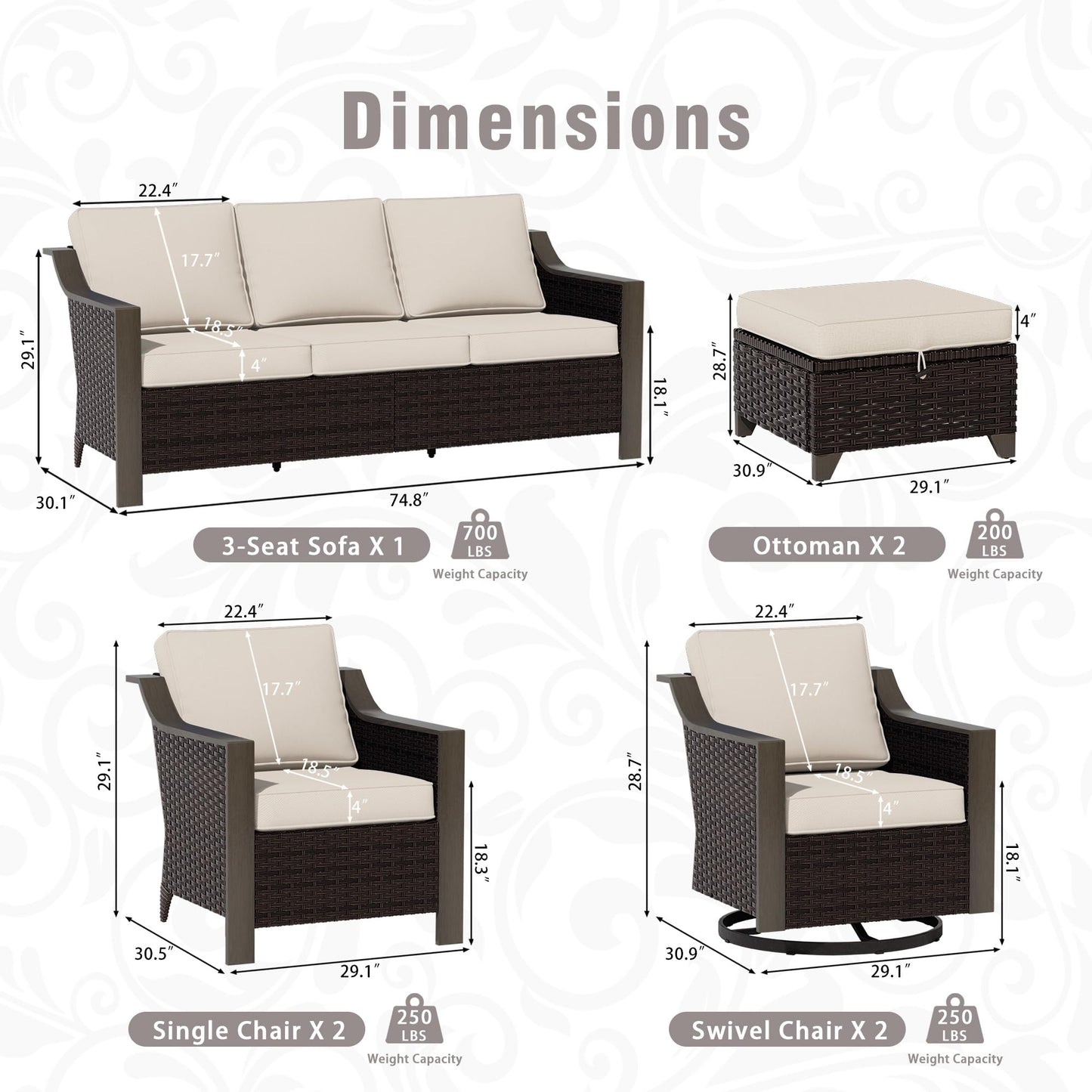 74 Inch Patio 3-Seater Sofa,PE Wicker Outdoor Lounge with Thick Removable Water-Resistant Cushions, Rust-Proof Steel Frame, 900LBS Capacity, Beige