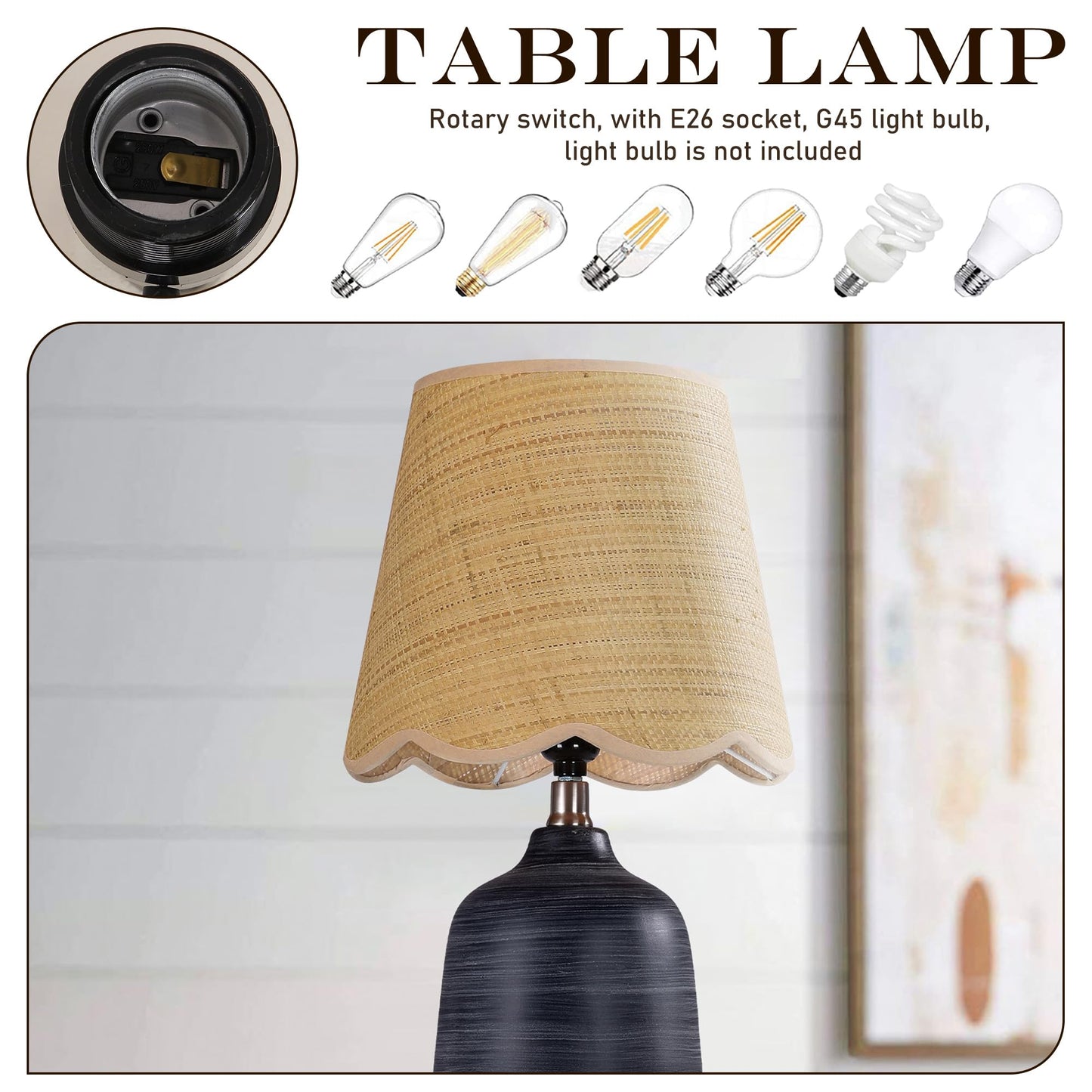 Farmhouse Ceramic Table Lamp, 21" Rustic Table Lamp with Linen Shade, 3-Way Dimmable Bedside Nightstand Lamps for Bedroom, Living Room, E26 Socket, Dark Grey