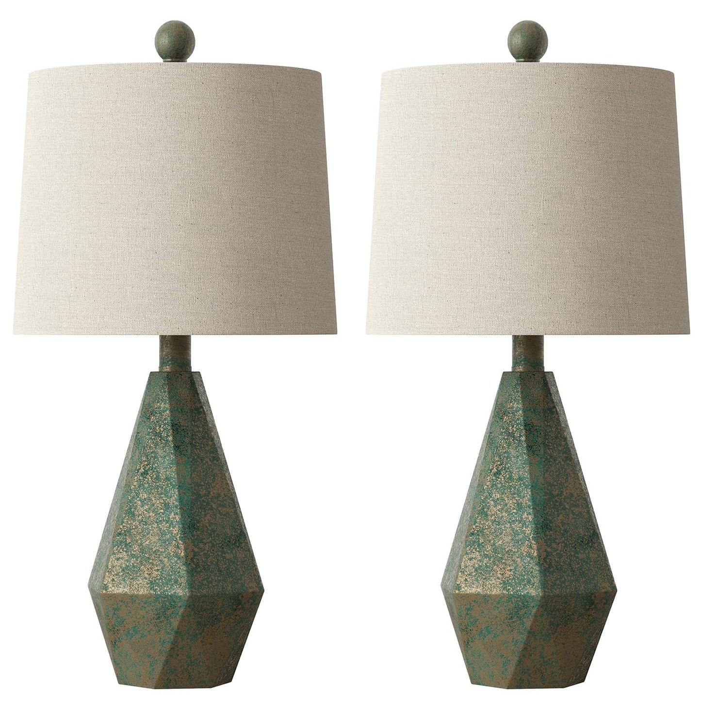 PoKat 20.25" Retro Farmhouse Table Lamp Set of 2 - Living Room & Bedroom Rustic Linen Bedside Nightstand Lamps for Kids, Study, Office - Resin, Suitable for Small Places