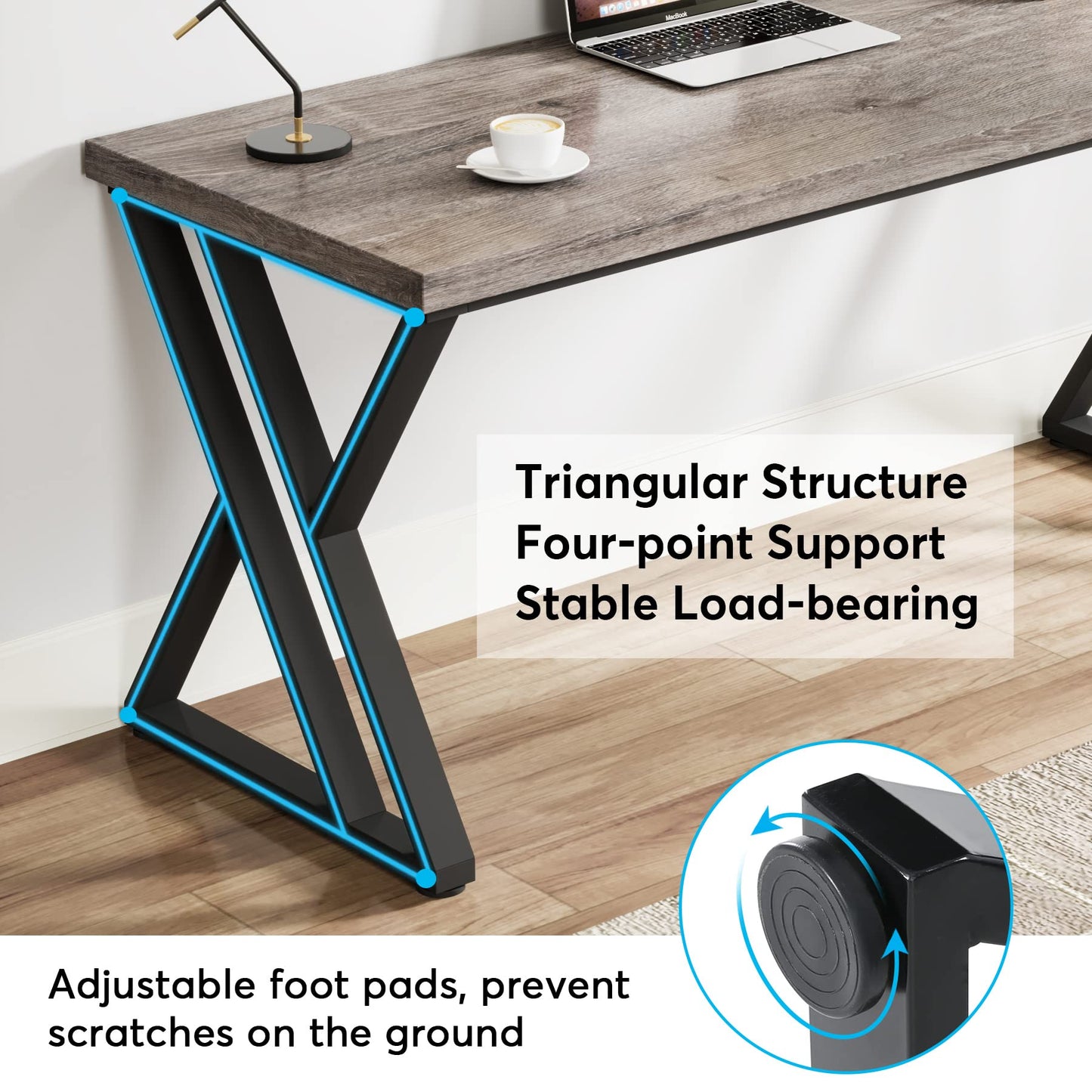 Tribesigns Modern Walnut/White 55" Heavy Duty Computer Desk, Study & Work Desk, 23.6"D x 55.1"W x 29.5"H, Z-Shaped Metal Legs, 330 lbs Capacity