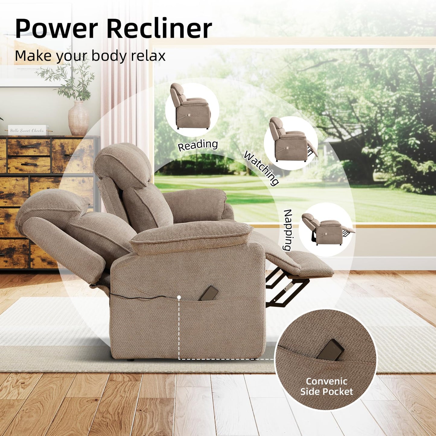 IOMOR Power Recliner Chair, Electric Recliner for Adults, Reclining Sofa Chair, Adjustable Home Theater Seating with Side Pocket for Small Space, Living Room (1, Dark Gray, Single Recliner)
