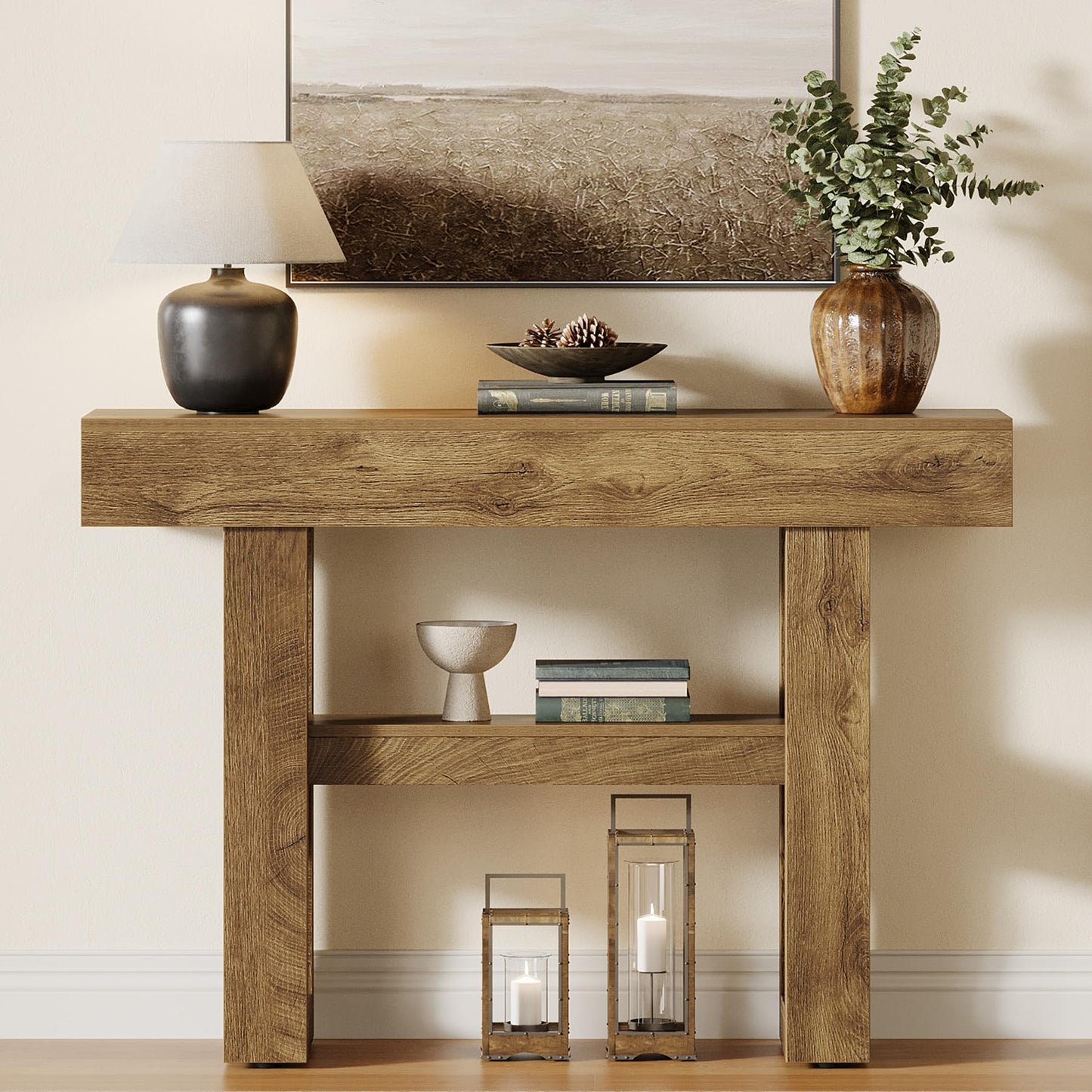 Tribesigns 41.34-Inch Farmhouse Console Table, 2-Tier Narrow Sofa Table Behind The Couch, Entryway Furniture with Storage Shelves for Hallway Foyer Living Room, Rustic Brown