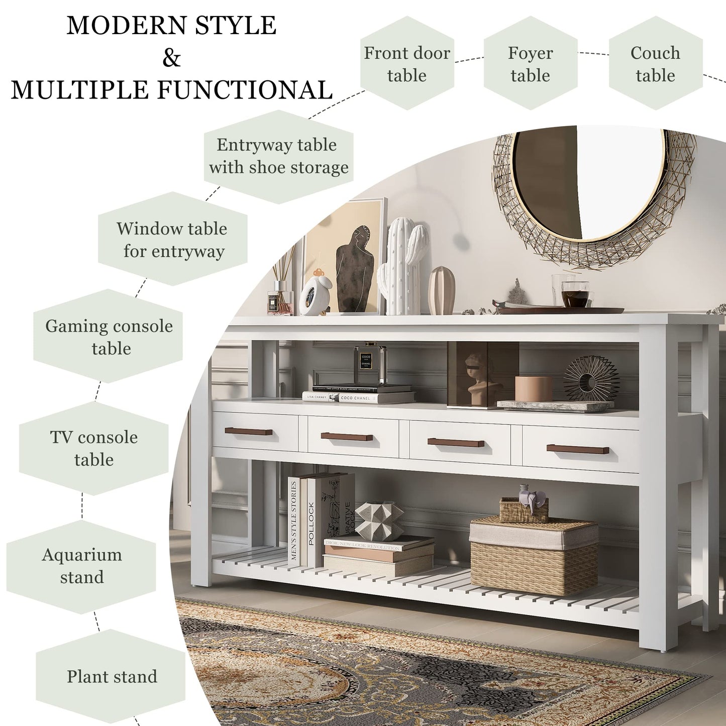 LKTART 63" Solid Wood Console Table Sofa Table with Storage Drawers and Bottom Shelf,Farmhouse Entryway Table for Hallway Foyer,Living Room,Easy Assembled (63" Espresso)
