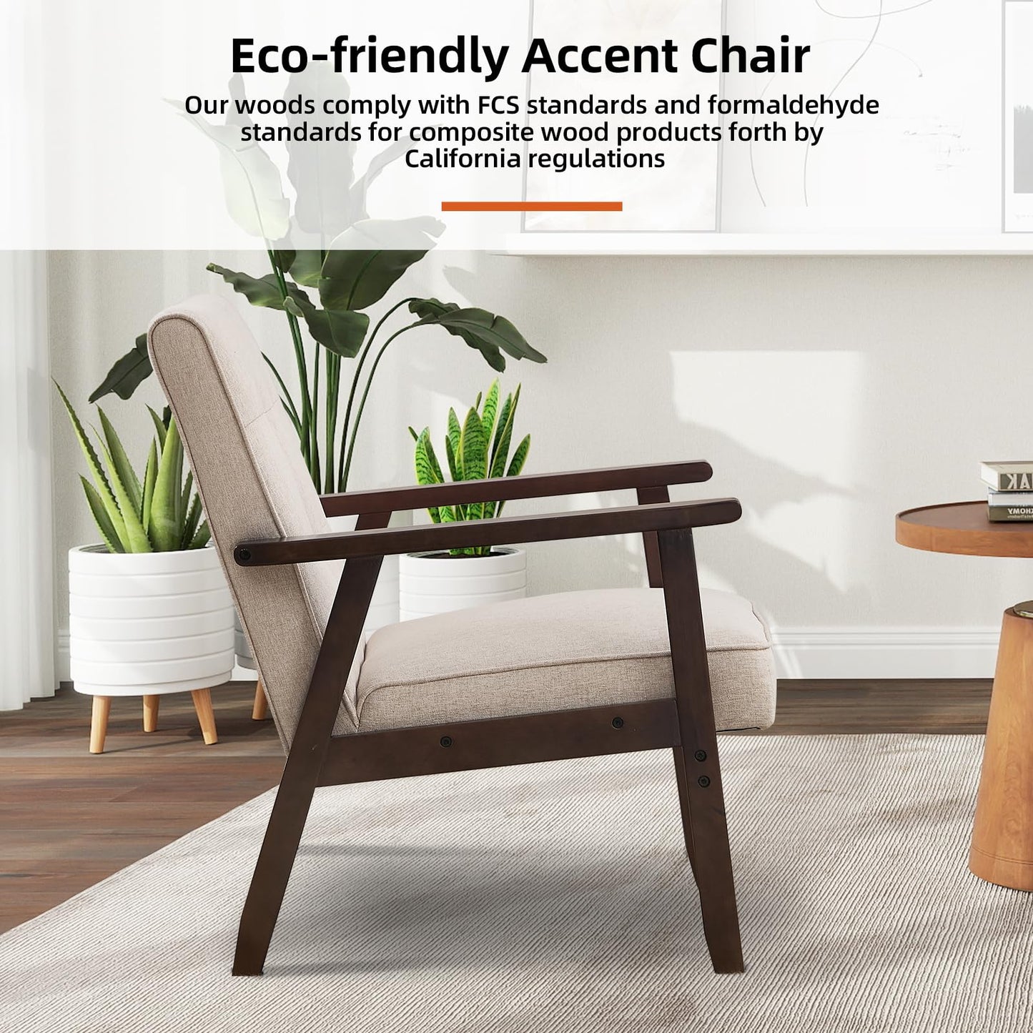 IOMOR Accent Chair Mid Century Modern Chair for Living Room, Comfy Faux Leather Armchair with Solid Wood Frame Soft Thick Padded, Side Chairs Easy Assembly (1, Brown)