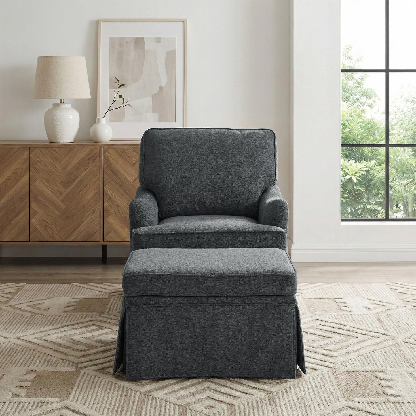 Swivel Accent Chair, 360° Swivel Upholstered Armchairs with Curved Arms, Comfy Chenille Fabric Lounge Reading Chairs for Living Room Bedroom Study, Metal Swivel Base, Tan