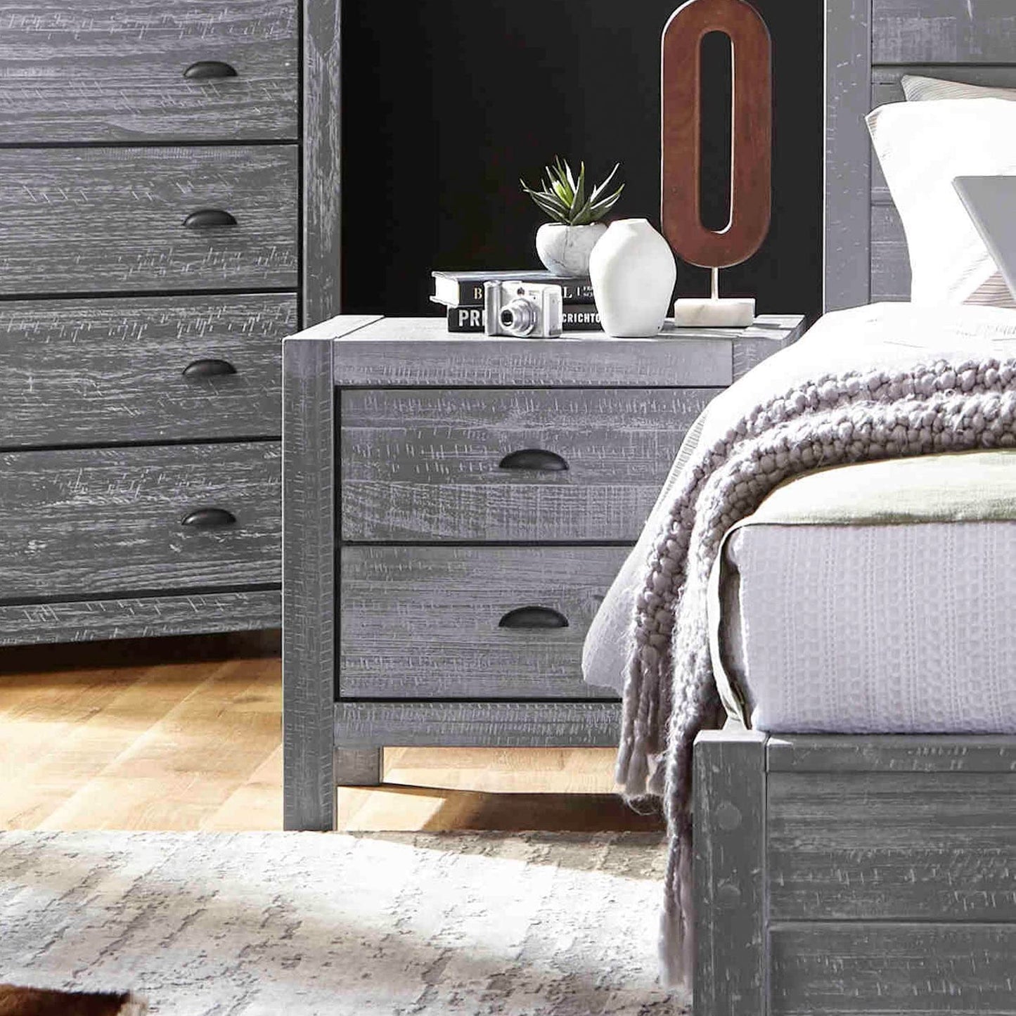 Grain Wood Furniture Montauk 2-Drawer Bedside Nightstand, Solid Wood with Rustic Walnut Finish