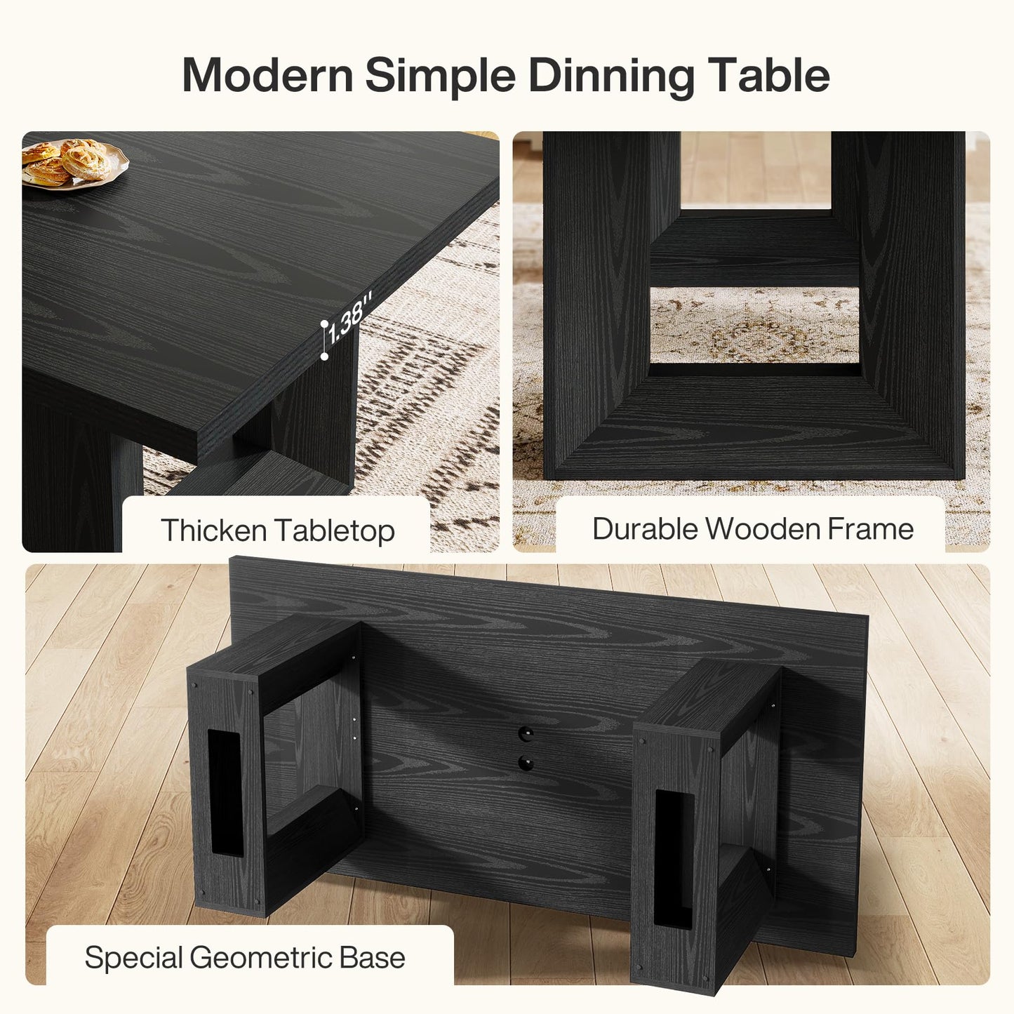 Tribesigns Farmhouse Dining Table, 63-Inch Rectangular Kitchen Table with Strong Geometric Frame for Kitchen & Dining & Living Room, Brown