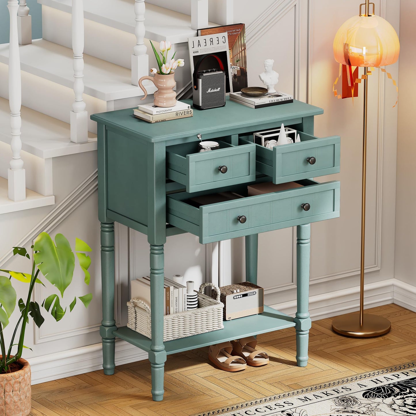 LKTART Small Solid Wood Sofa Table,Console Table with Drawers and Bottom Shelf, Entryway Hallway Foyer Entry Table for Living Room(23.7" Natural)