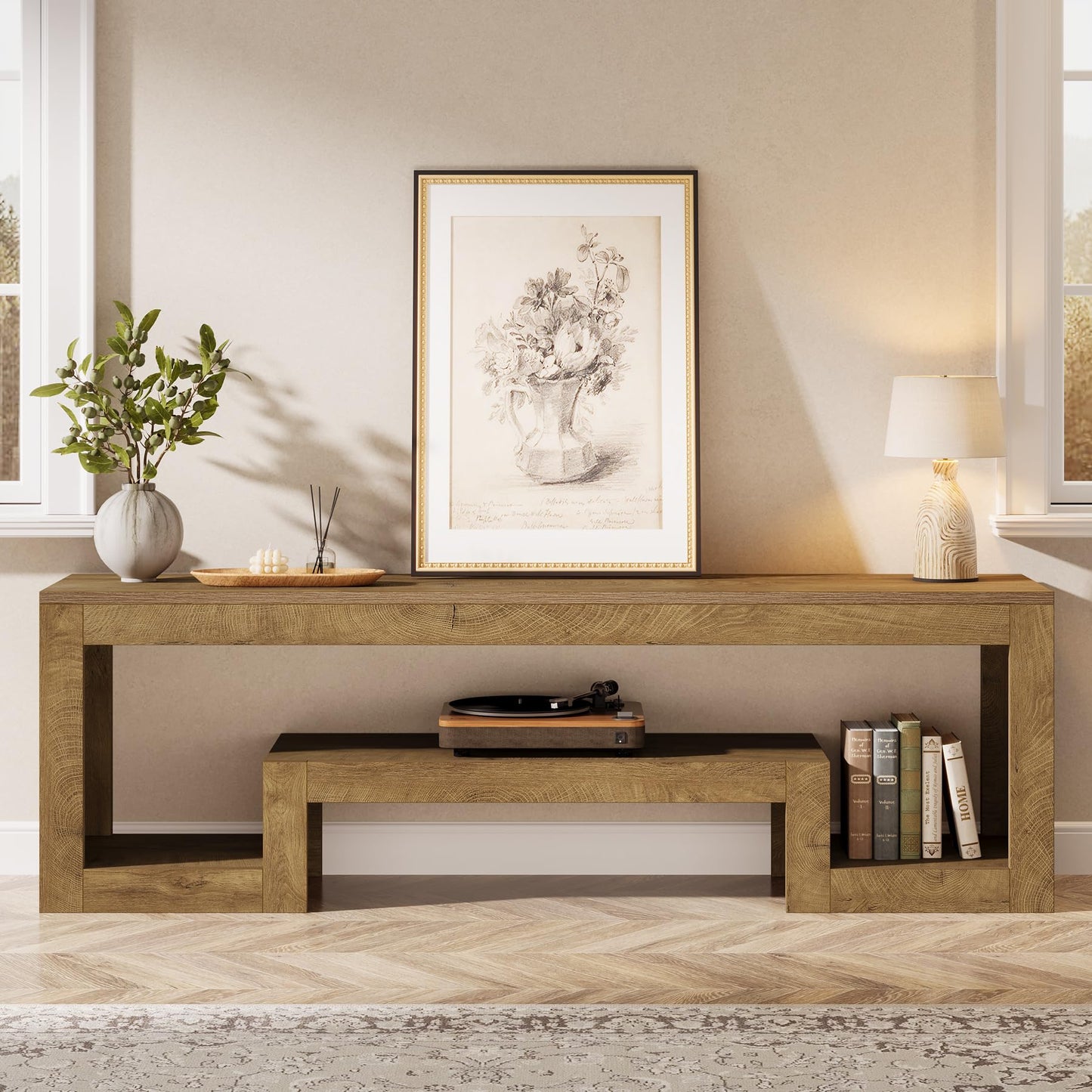 Tribesigns 63-Inch TV Stand for 55/60/65/75-Inch TVs, Farmhouse Entertainment Center with Open Storage Shelves, Wood Television Console for Living Room, Bedroom