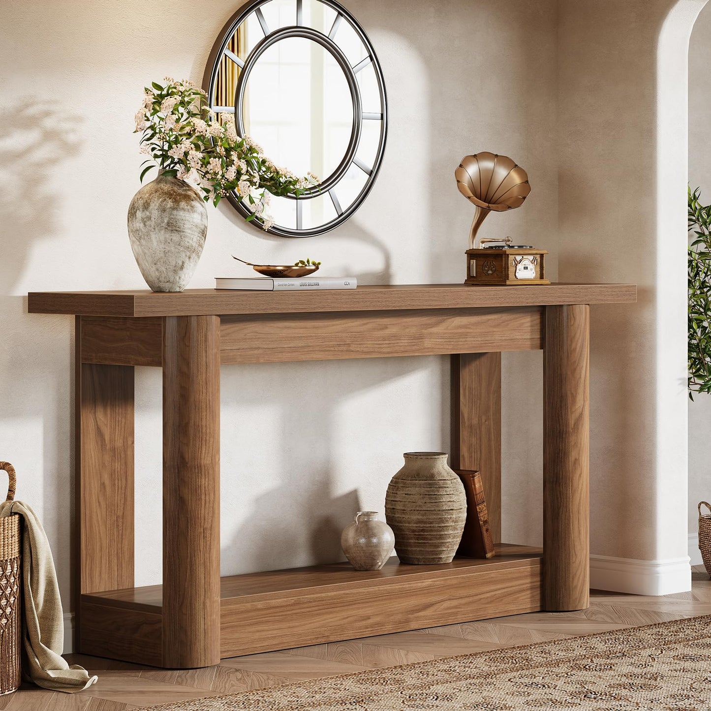 Tribesigns 63-Inch Farmhouse Console Table, 2-Tier Storage Sofa Table Behind The Couch, Narrow Long Entryway Furniture for Home Hallway, Entrance, Living Room, Brown