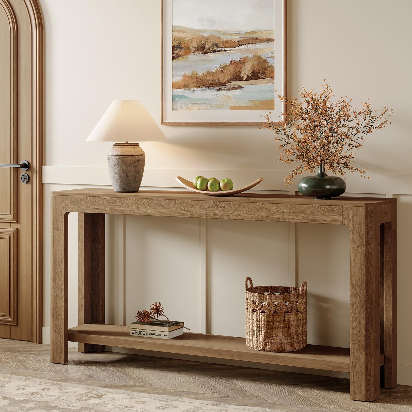 Tribesigns 63 Inch Entryway Console Table, 2-Tier Farmhouse Narrow Sofa Table Behind Couch, Accent Entrance Console Furniture for Entryway, Foyer, Hallway, Rustic Brown