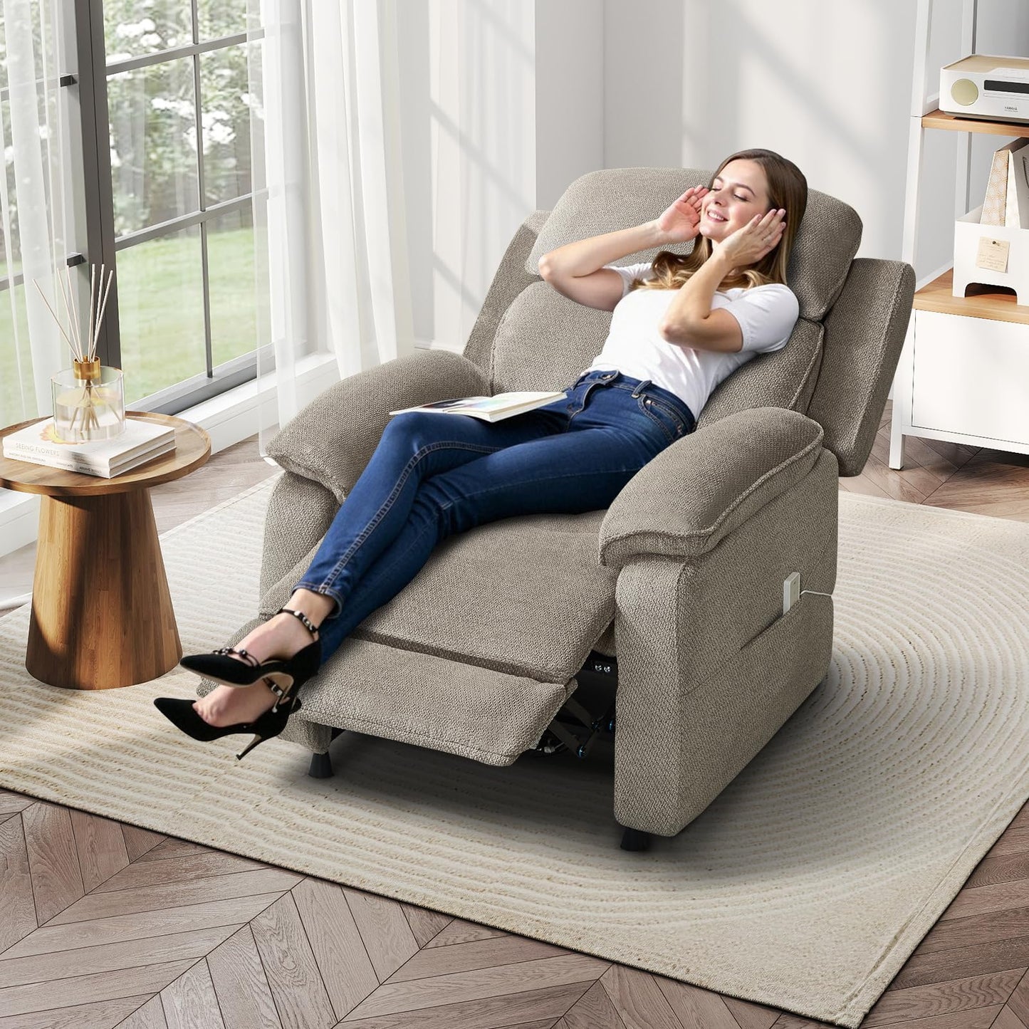 IOMOR Power Recliner Chair, Electric Recliner for Adults, Reclining Sofa Chair, Adjustable Home Theater Seating with Side Pocket for Small Space, Living Room (1, Dark Gray, Single Recliner)