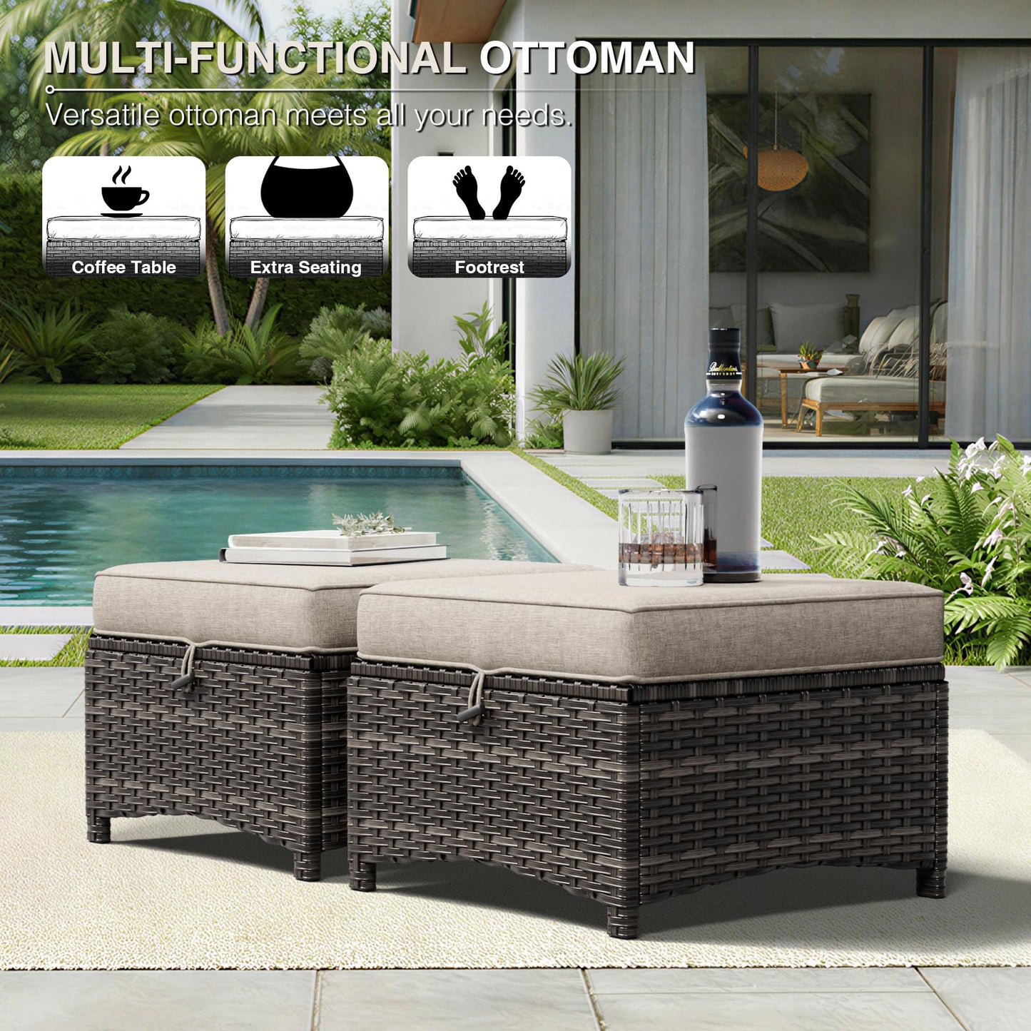 Joyside Outdoor Patio Couch, 3 Seater Outdoor Wicker Sofa with High Back, Deep Seating, Wide Armrest, Thickened Cushions, Patio Sofa for Deck, Porch Use