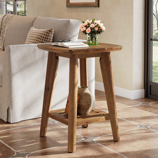 Square Side Table with 2-Tier Storage Shelf & Solid Wood Material, 19.68" Wood End Table for Living Room, Sofa Side, Small Spaces – Easy Assembly, Space-Saving Design (2PCS)