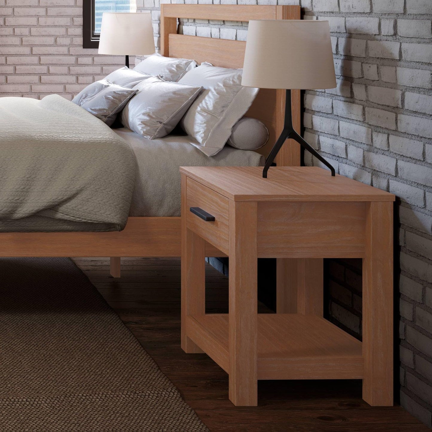 Grain Wood Furniture Loft Nightstand, Solid Wood with Acacia Finish