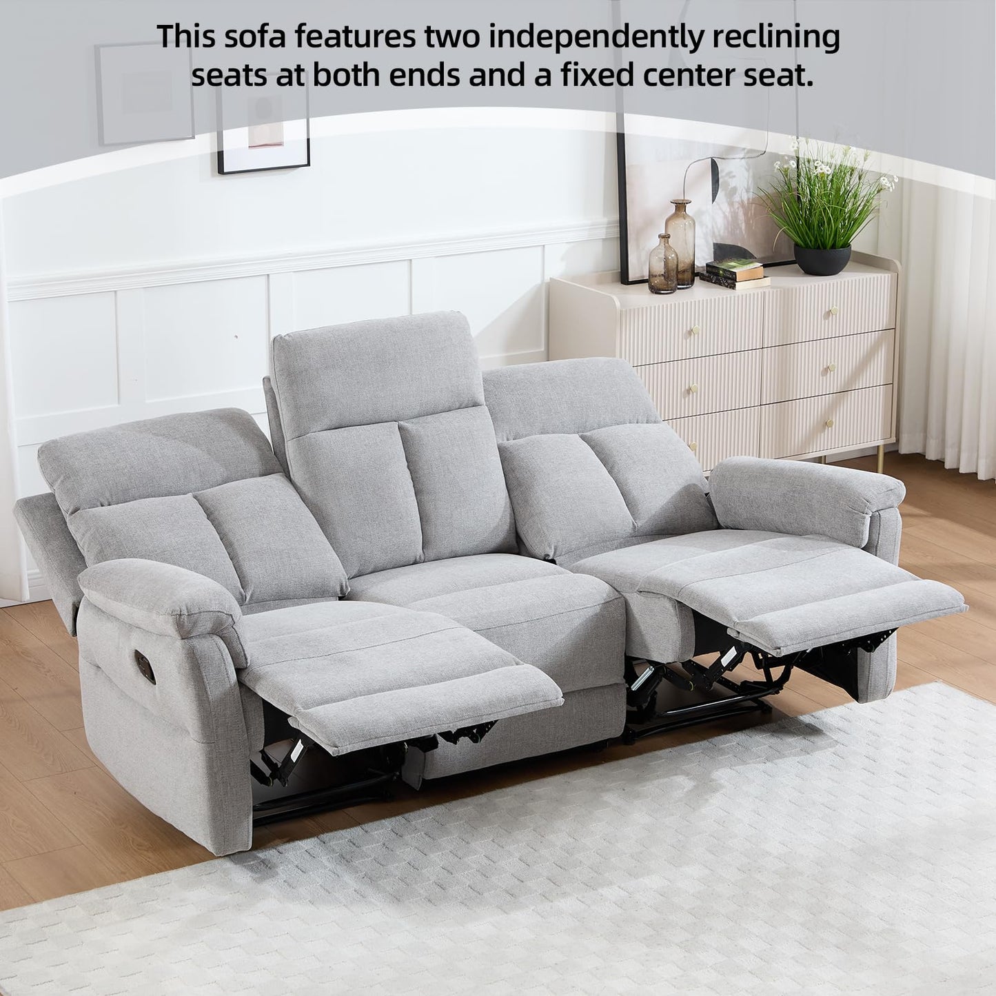 IOMOR Manual Reclining Loveseat, Soft Fabric Loveseat Recliner Couch for Adults with Overstuffed Arms and Back, Double Sofa Recliner for Living Room (Light Gray)
