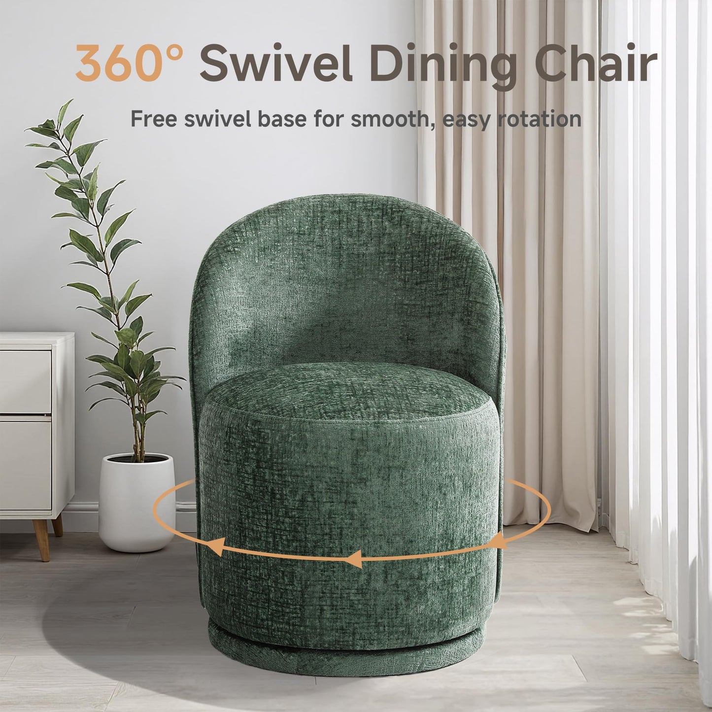 Swivel Barrel Dining Chairs Set of 2, Faux Leather Upholstered Round Dining Chairs, 360° Swivel Vanity Chair Comfy Armless Accent Makeup Chair for Dining/Living Room Makeup Room, Brown