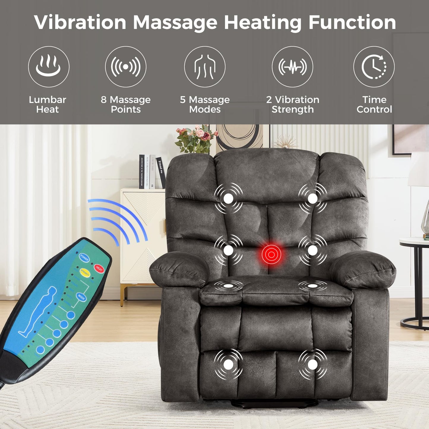 IOMOR Large Power Lift Recliner with Massage and Heat for Elderly, Heavy Duty & Safety Motion Reclining Mechanism, Ergonomic Electric Wider Chair with USB Port, 2 Hidden Cup Holders (1, Brown)
