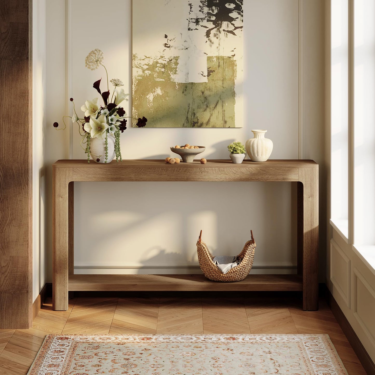Tribesigns 63 Inch Entryway Console Table, 2-Tier Farmhouse Narrow Sofa Table Behind Couch, Accent Entrance Console Furniture for Entryway, Foyer, Hallway, Rustic Brown