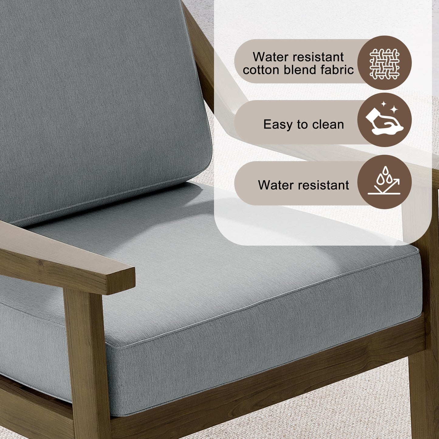 Outdoor Patio Furniture Set, 2 Piece Outdoor Patio Sofa Armchairs with Washable Thick Cushions, All-Weather Solid Wood Patio Bistro Set for Porch, Balcony, Natural Frame & Beige Cushion