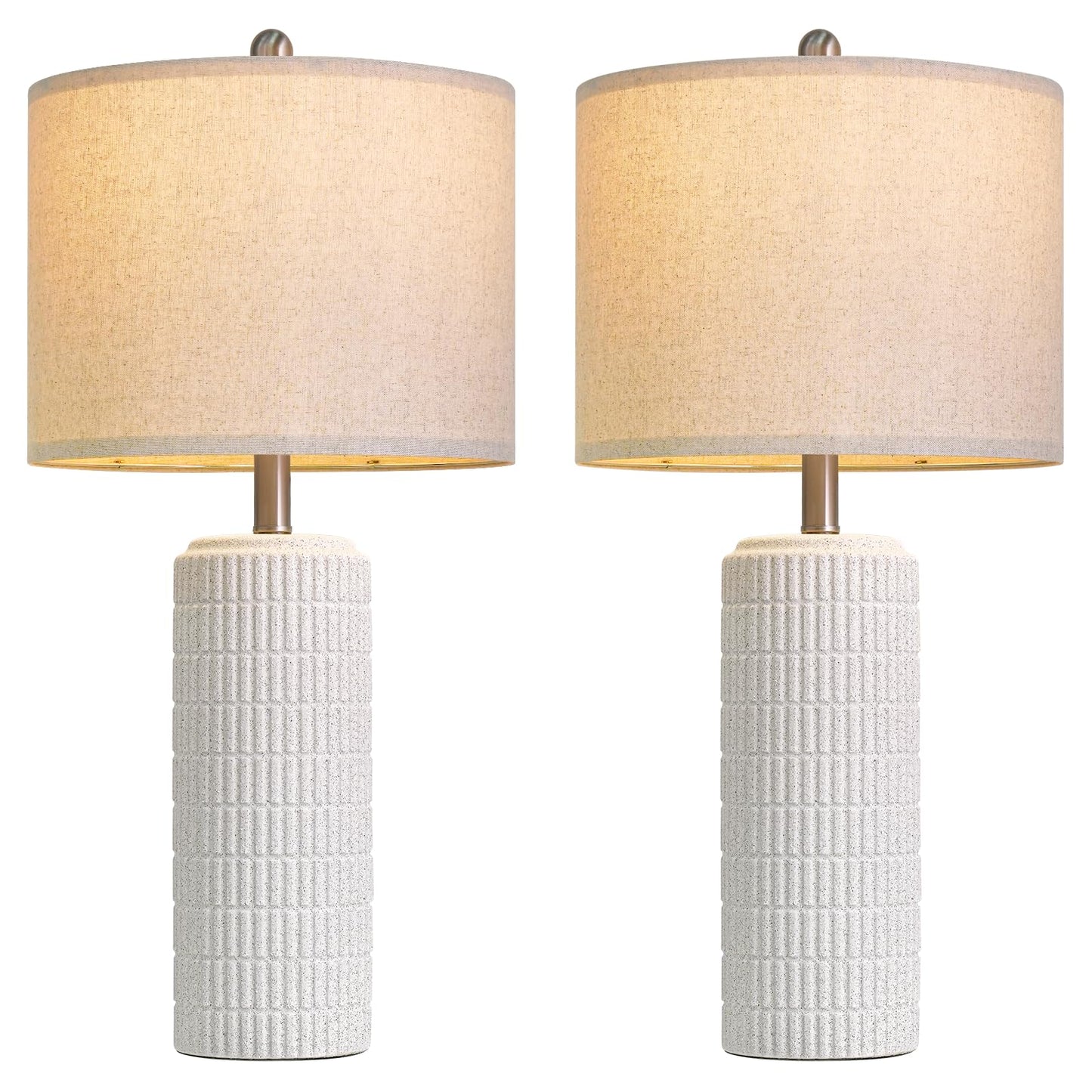 PoKat 23" Modern Ceramic Table Lamp Set of 2 for Living Room White Desk Lamps for Bedroom Farmhouse Bedside Nightstand Lamp House Warming Gifts New Home Decor End Table Lamps Gifts for Women Mom Beige