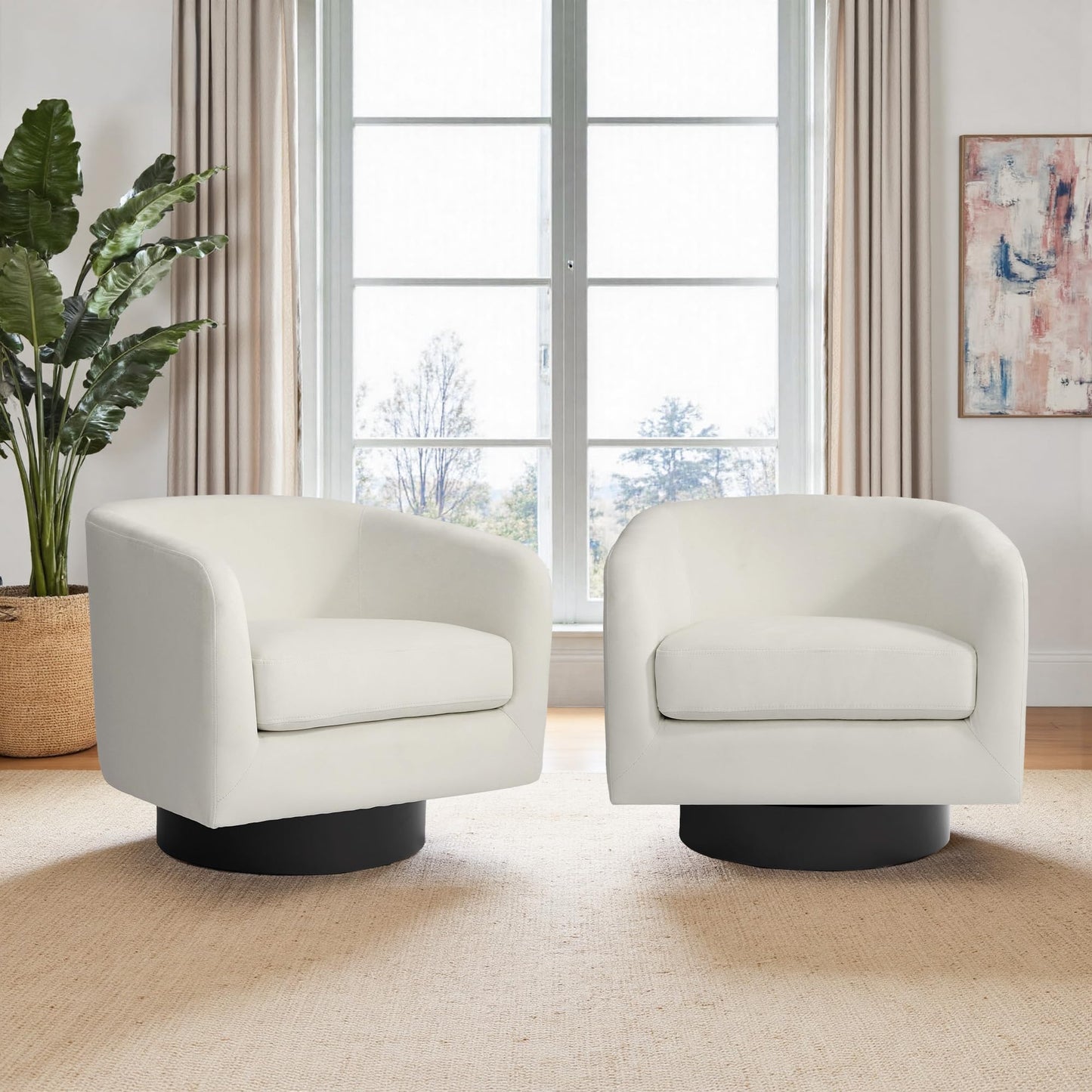 Swivel Barrel Accent Chairs Set of 2, Modern 360° Swivel Round Barrel Chair with Curve Back, Upholstered Velvet Fabric Armchair Single Sofa Club Chair for Living Room, Bedroom, Coffee