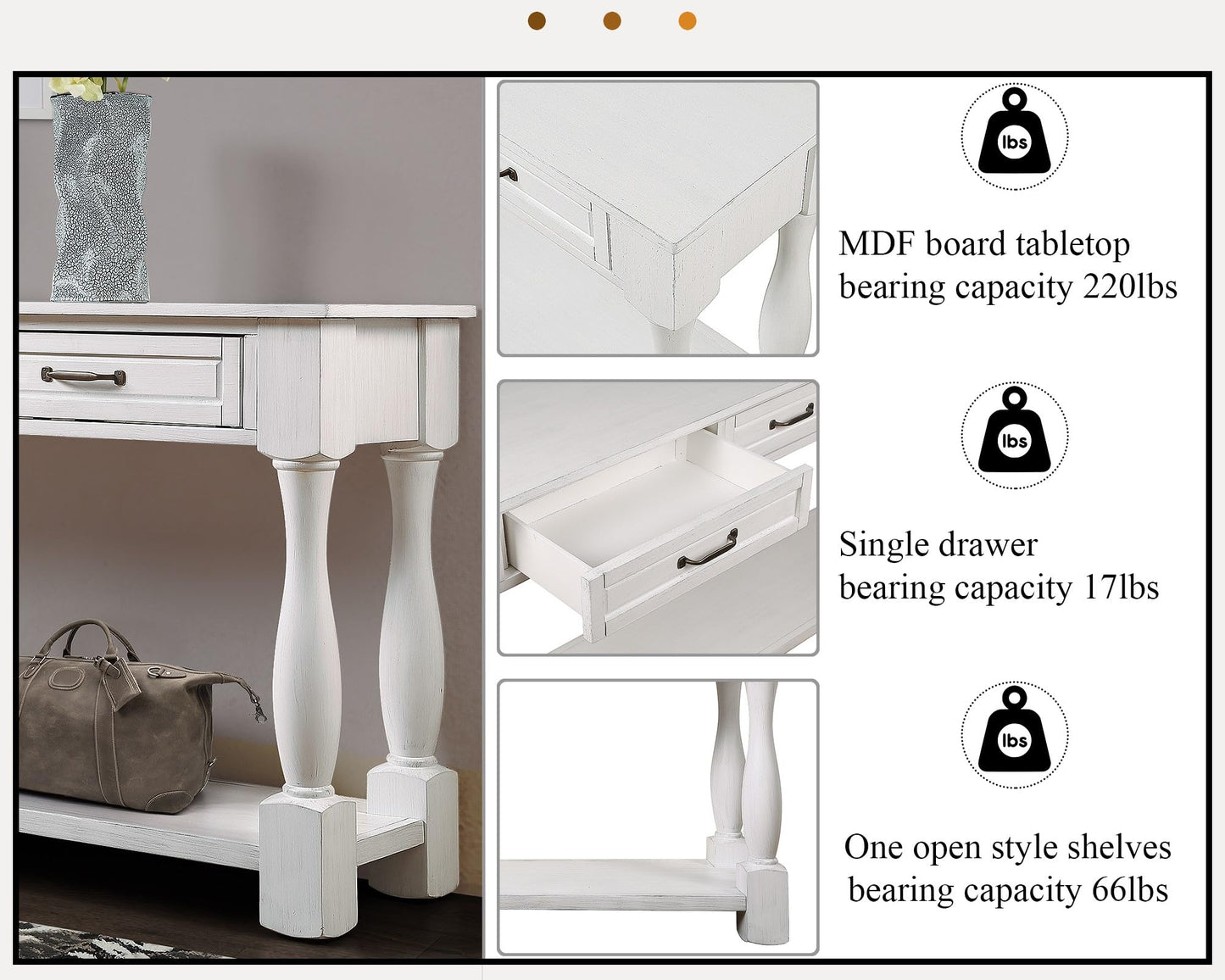 LKTART Solid Wood Console Table for Entryway,Long Sofa Table with 3 Drawers and Bottom Shelf for Hallway,Foyer,Entry,Easy Assembled (63" Light Espresso)