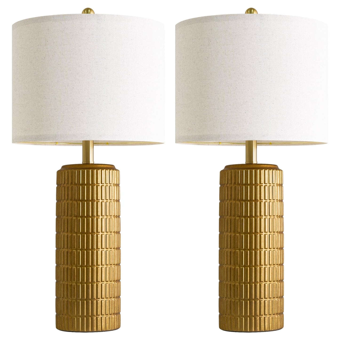 PoKat 27'' Farmhouse Table Lamps Set of 2 for Living Room, Stone-Like Bedside Lamp for Bedroom, Boho Ceramic Tall Lamps for Nightstand Office Sideboard Entryway Distressed (Antique Beige)