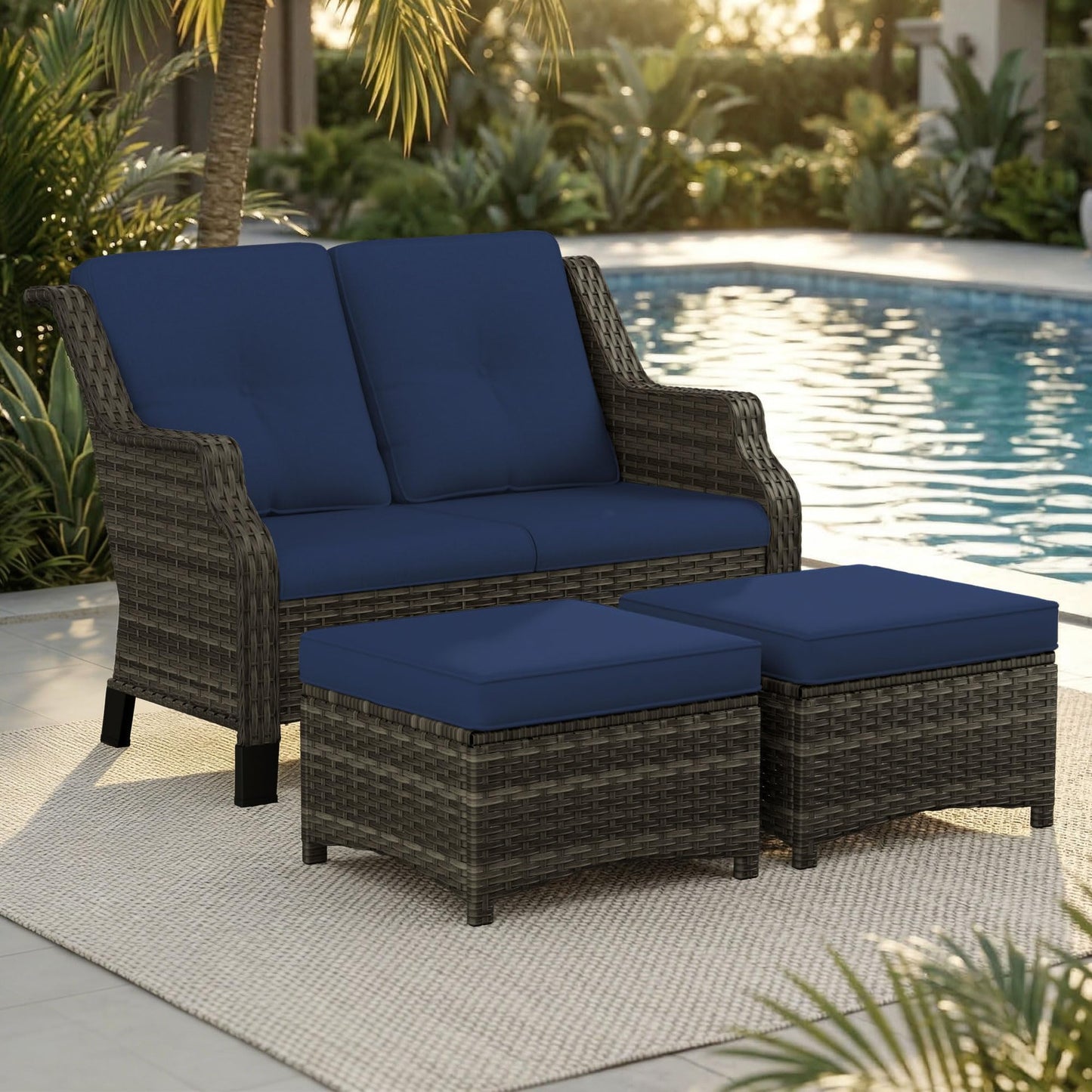 Outdoor Patio Loveseat, All-Weather 2-Seater Wicker Loveseat with Cushions, Outdoor Patio Love Seat Sofa for Garden, Balcony and Deck