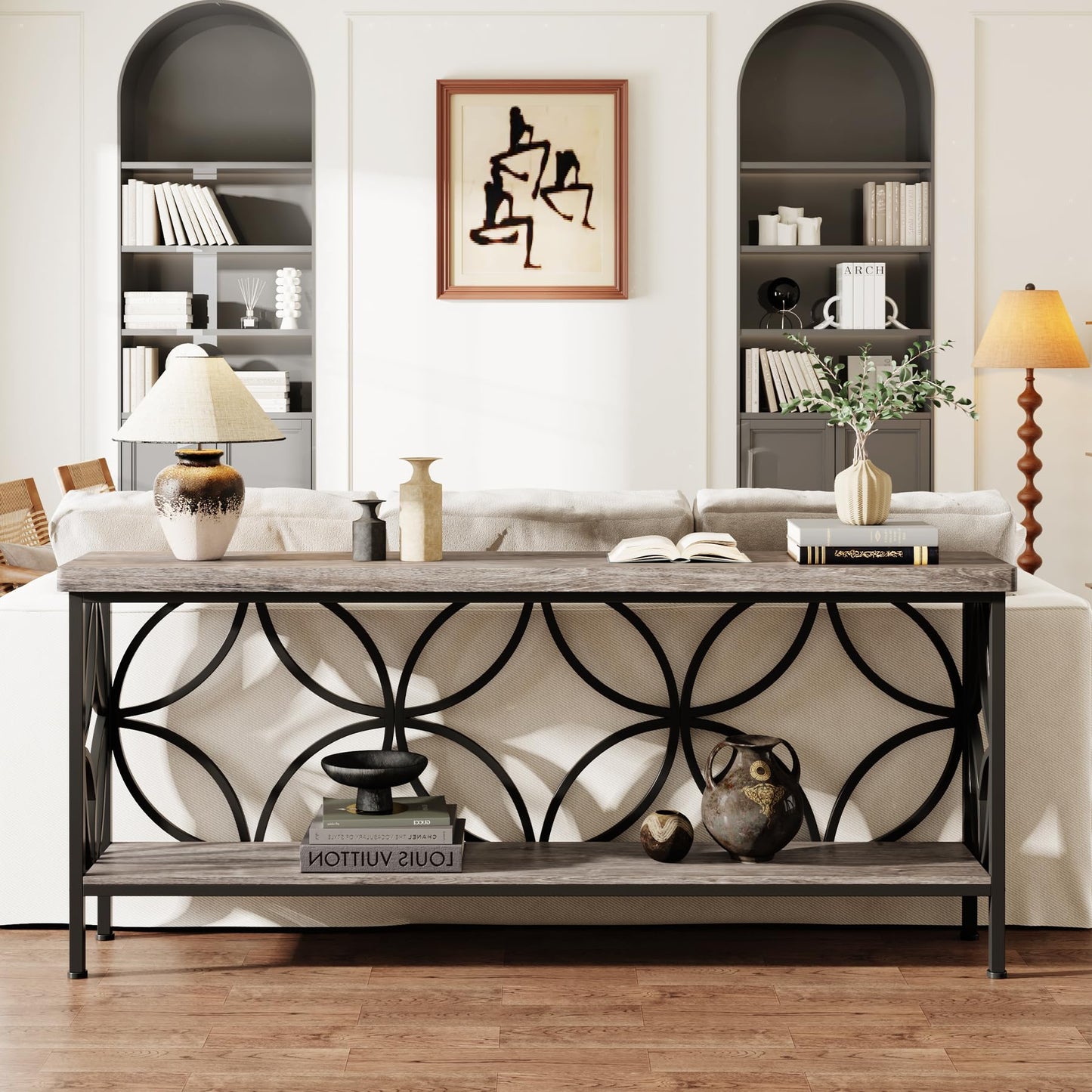 Tribesigns 70.9-Inch Narrow Sofa Table, Industrial Long Sofa Table Behind Couch, Entry Console Table with Storage for Entryway, Living Room, Foyer, Unique Design, Rustic Brown