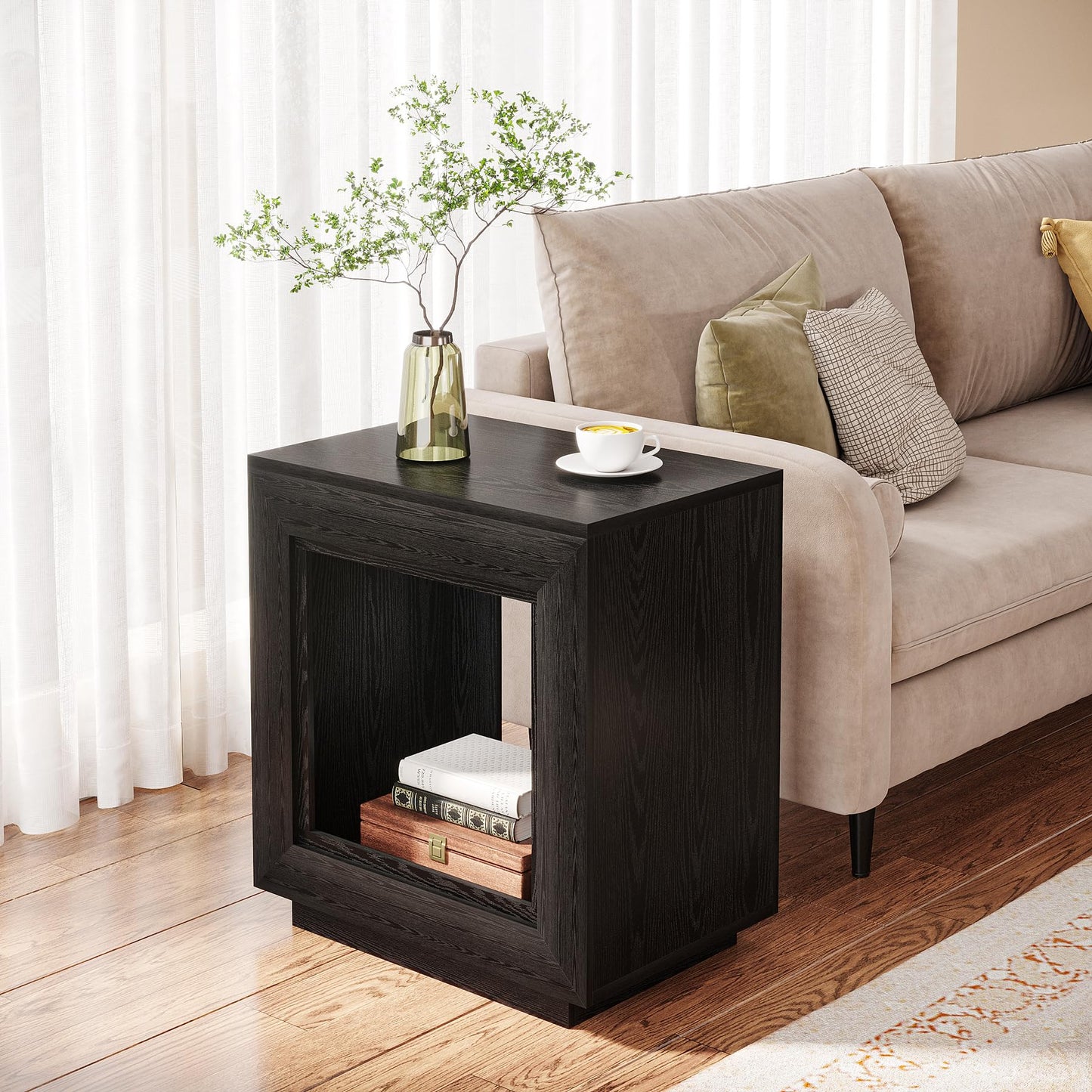 Tribesigns Rustic Wood End Table, 2 Tiered Square Side Table with Storage Shelf, Industrial Sofa Side Table for Living Room, Entrance (Rustic Brown) (1)