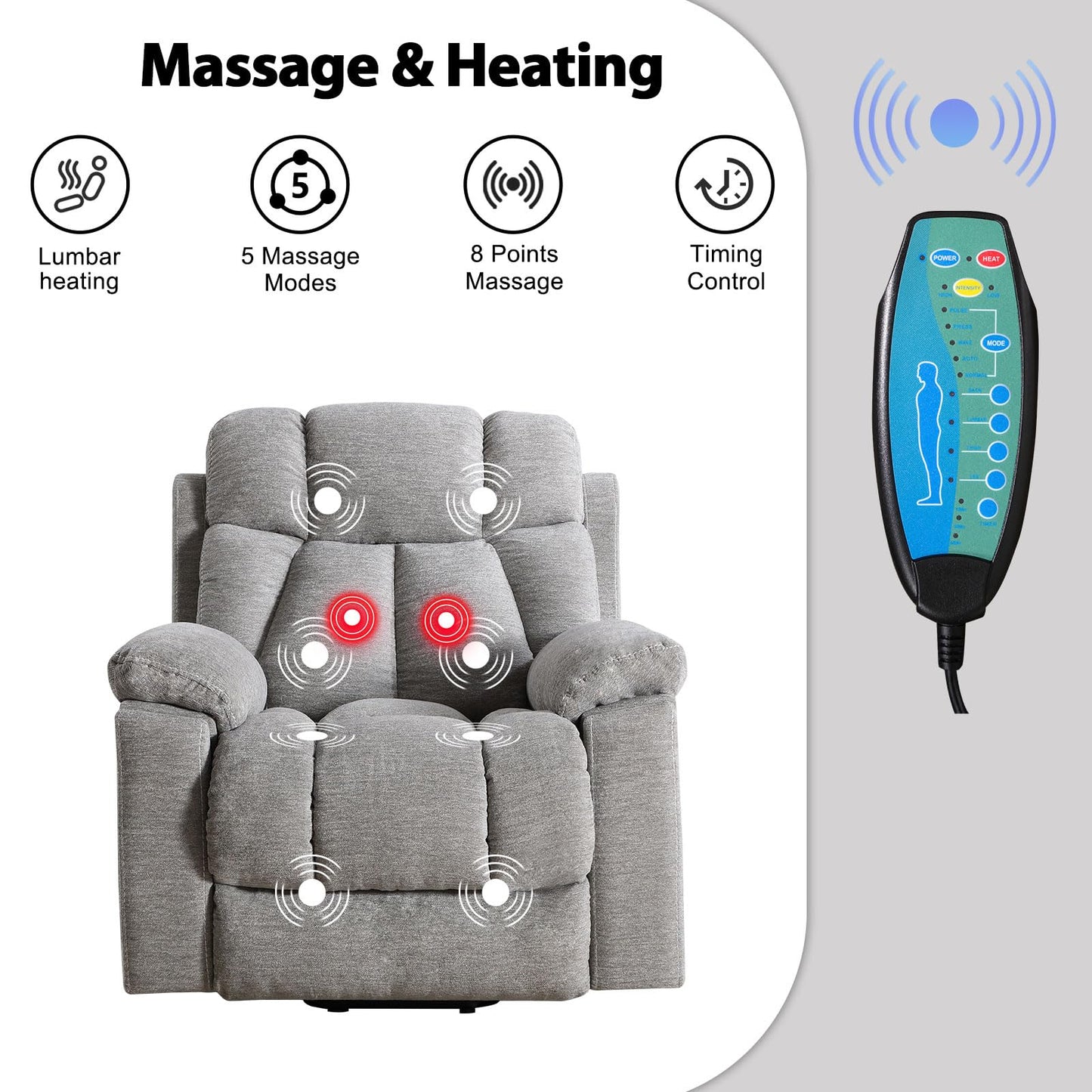 IOMOR Large Power Lift Recliner Chair for Elderly with Massage and Heat, Electric Lift Recliner Single Sofa with with 2 Cup Holders, Side Pocket & USB Charge Port for Living Room (1, Dark Gray)
