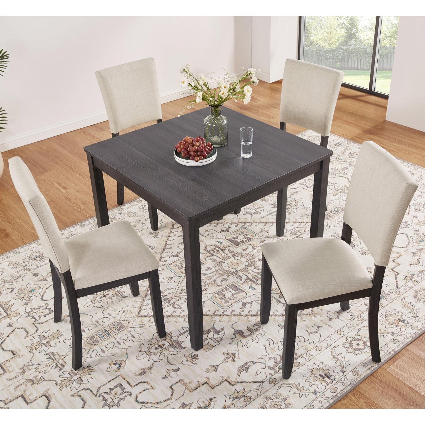 LKTART 5-Piece Kitchen & Dining Room Table and Chairs Sets,Small Square Kitchen Table with 4 Upholstered XX-Shaped Backrest Chairs,Walnut