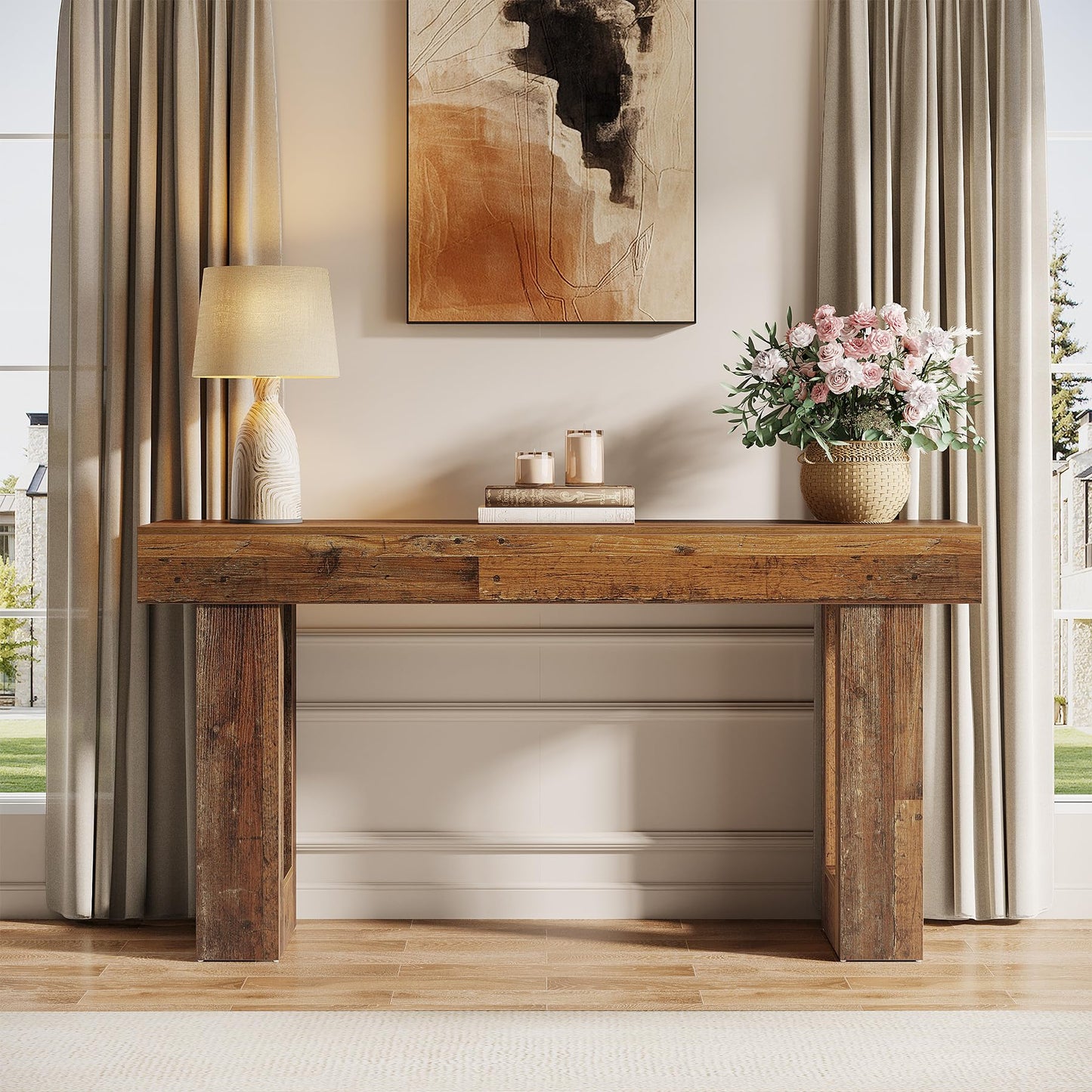 Tribesigns 63-Inch Long Console Table, Wooden Rectangular Sofa Table Behind The Couch, Farmhouse Entryway Table for Entrance, Hallway, Living Room (Natural)