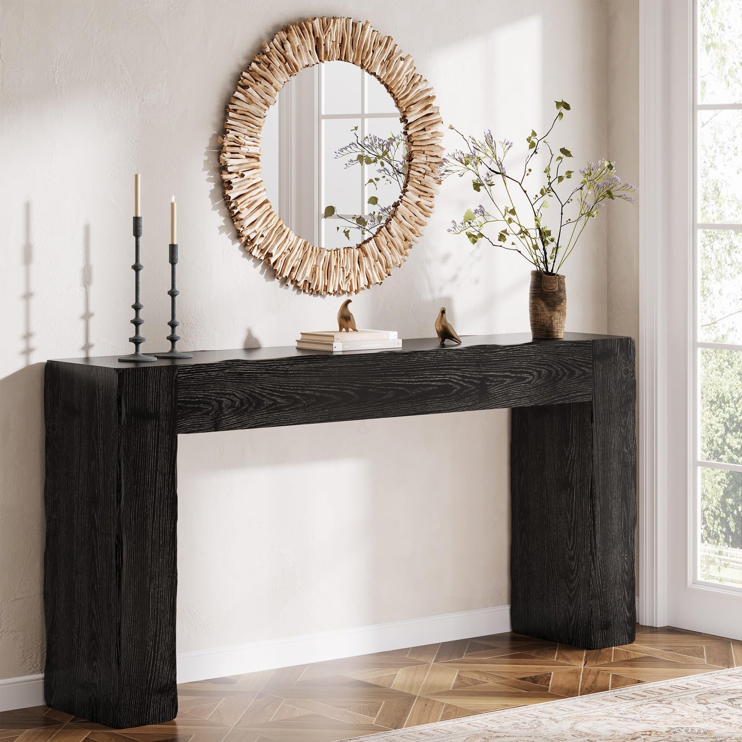 Solid Wood Console Table, 63-Inch Farmhouse Sofa Table Behind Couch for Entryway, Living Room, Foyer, Easy Assembly (Light Wood)