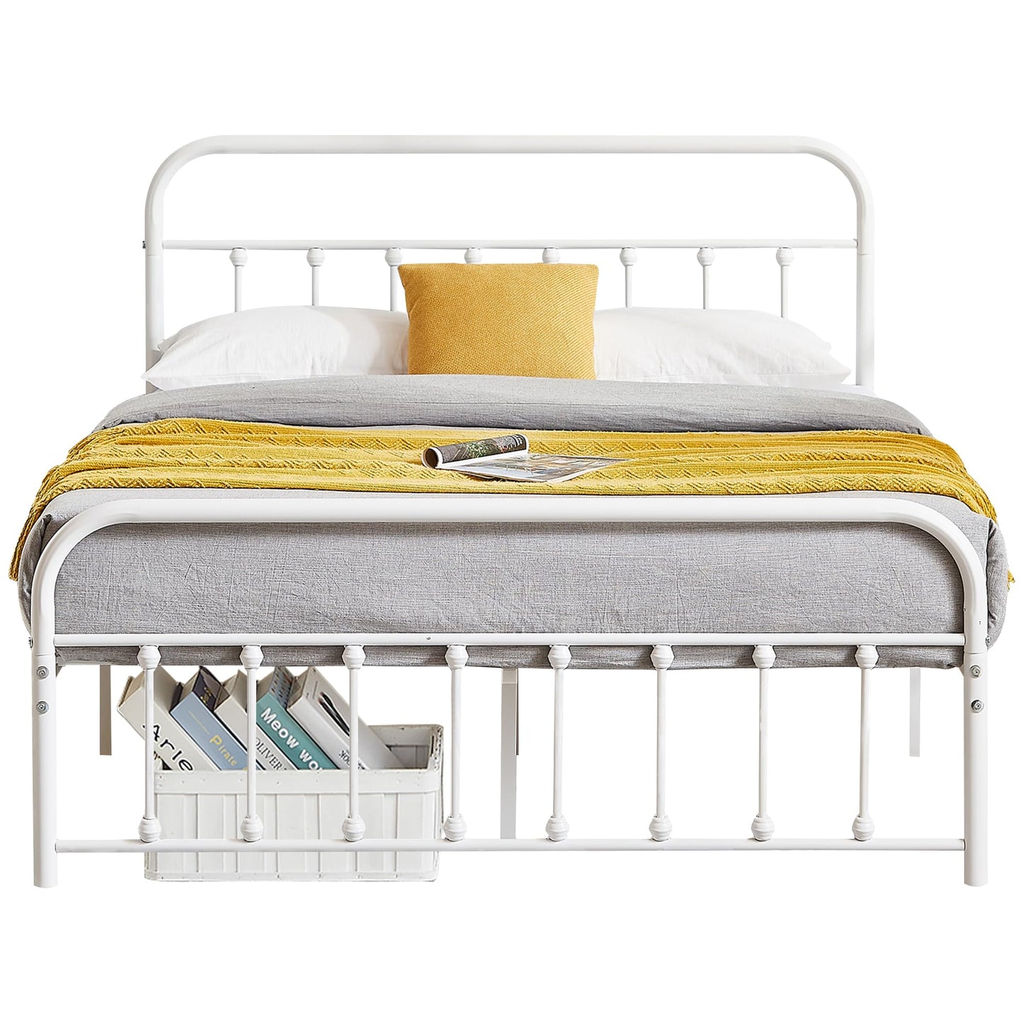VECELO King Size Victorian Style Metal Bed Frame with Headboard/Mattress Foundation/No Box Spring Needed/Under Bed Storage and Strong Slat Support Purple Bronze