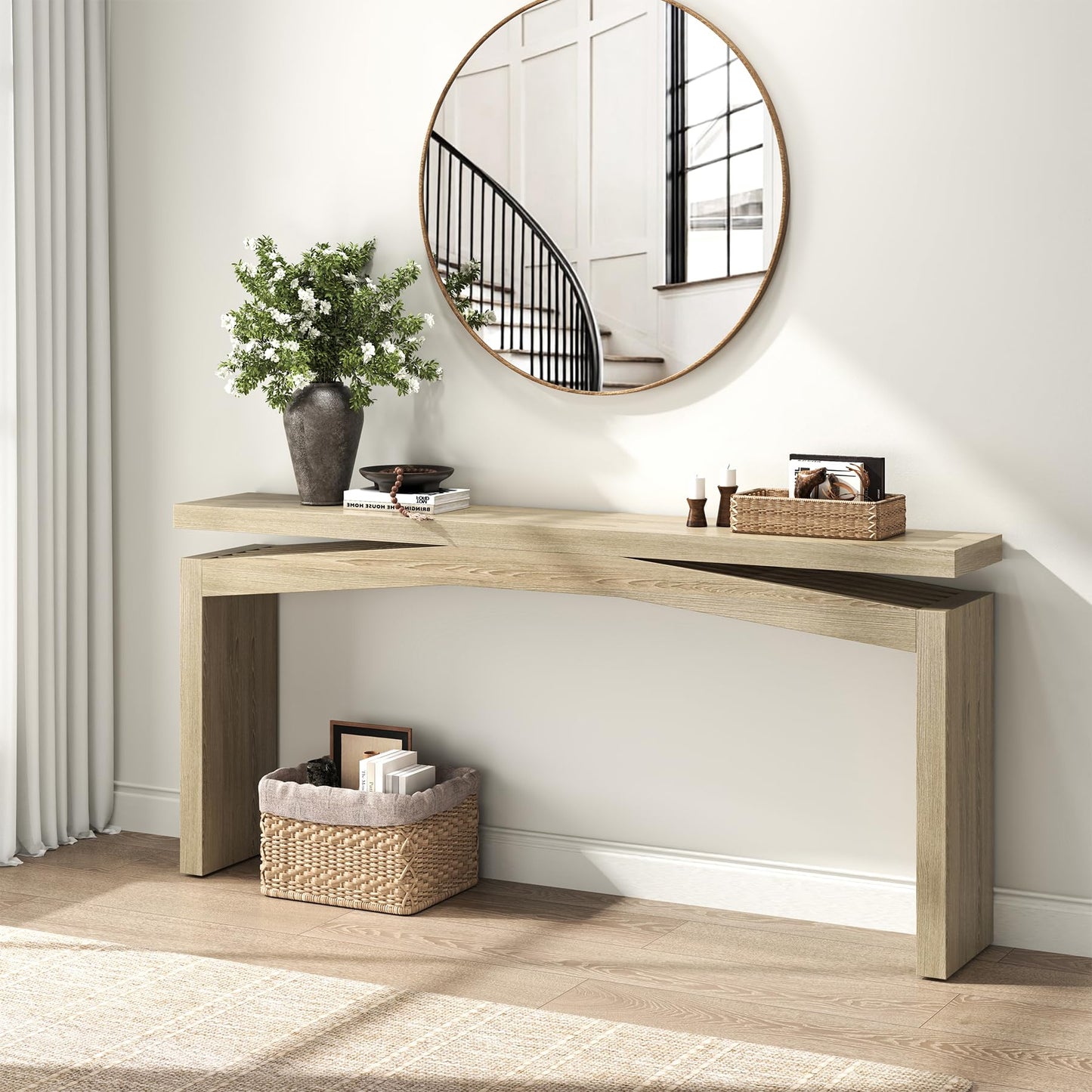 Epecoya Console Tables for Entryway 63-Inch, Wooden Sofa Tables Narrow Long Behind Couch Farmhouse, Modern Entryway Tables Rectangular for Entrance, Home, Living Room, Natural Brown