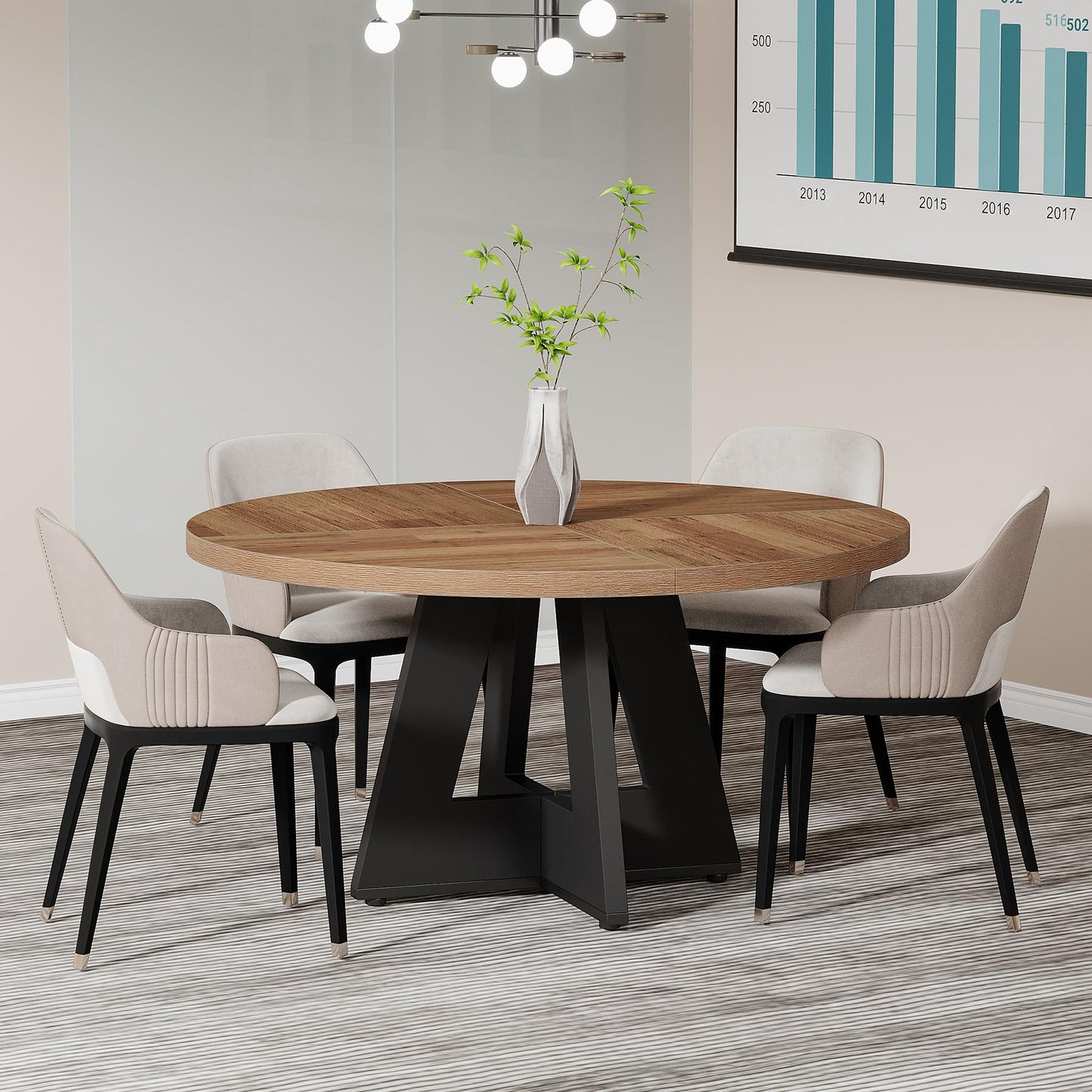 Tribesigns 47-Inch Round Conference Table for 4-6 People, Wooden Meeting Room Table with Thicken Tabletop and Wood Base (Grey)