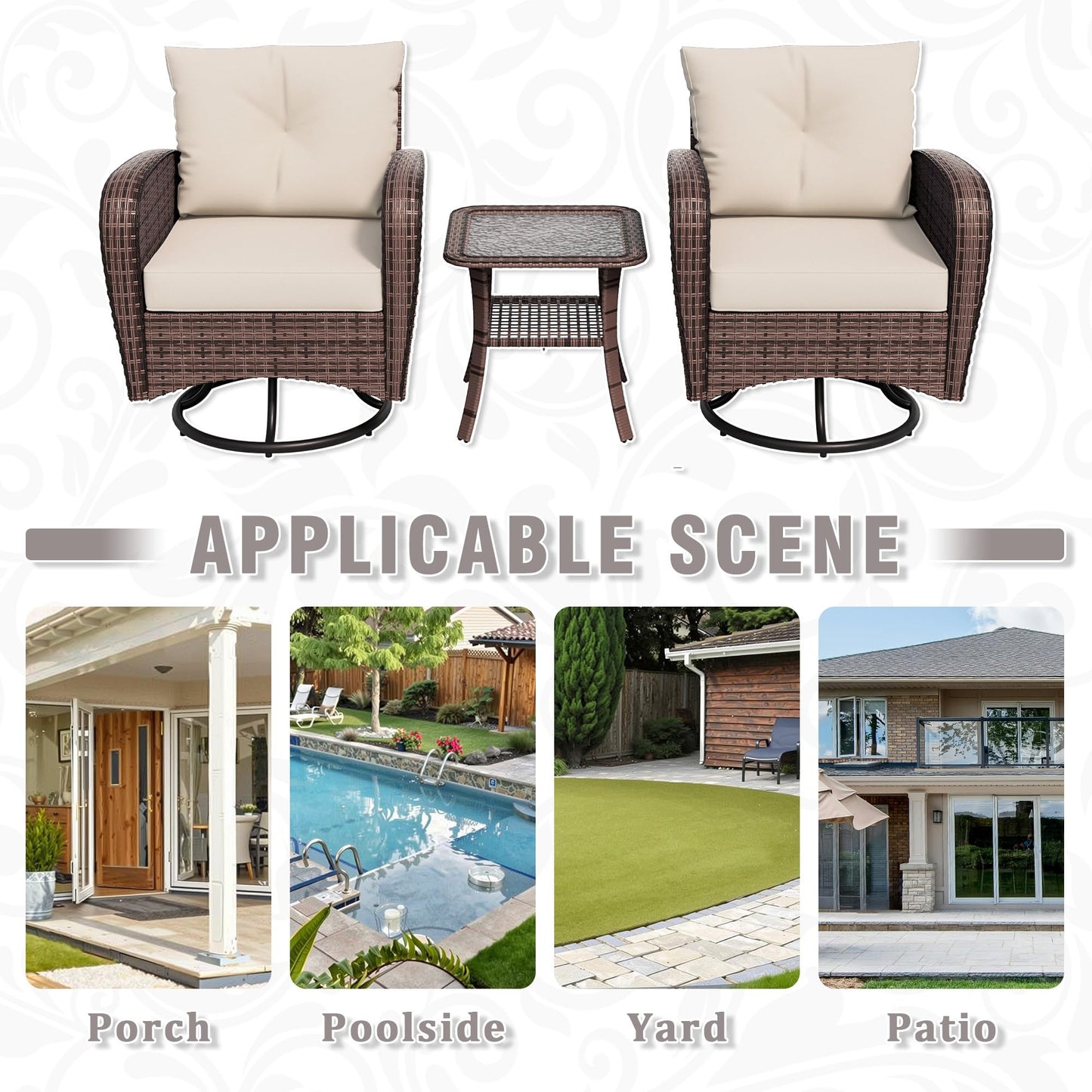 4 Piece Patio Conversation Set - 2 Swivel Chairs 1 Coffee Table 3-Seater Sofa, PE Wicker & Steel Patio Furniture with Heavy-Duty Steel Frame,Weatherproof Cushions, Red