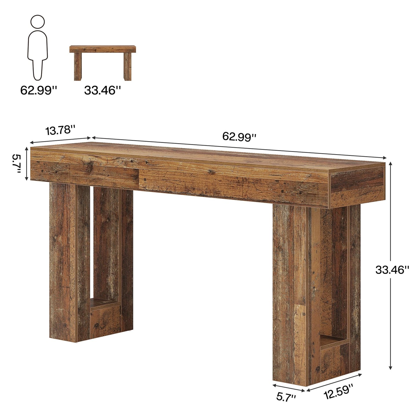 Tribesigns 63-Inch Long Console Table, Wooden Rectangular Sofa Table Behind The Couch, Farmhouse Entryway Table for Entrance, Hallway, Living Room (Natural)