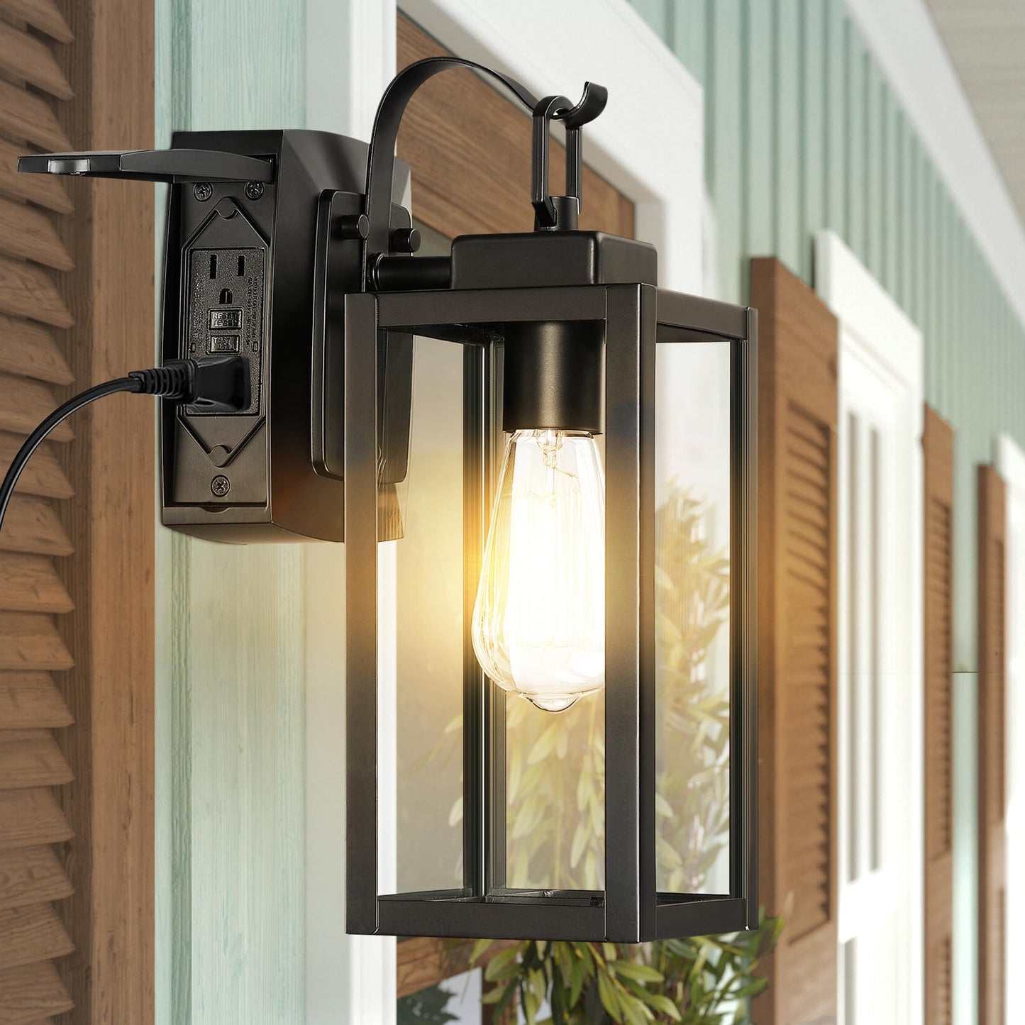 18 Inch Dusk to Dawn Outdoor Wall Light Fixtures, Large Exterior Waterproof Light Fixtures, Black Modern Porch Lights with E26 Sockets & Glass Shades, Wall Sconces for Patio, Garage, Front Door