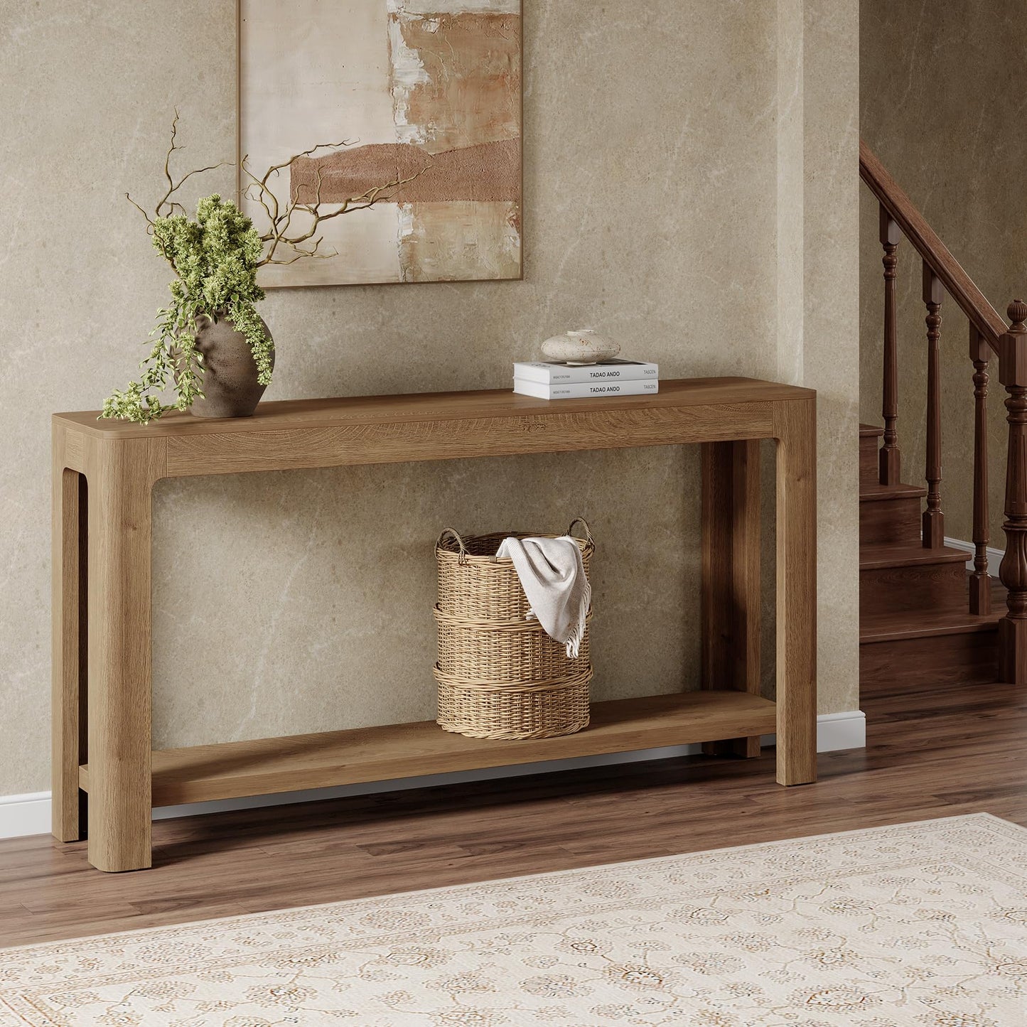 Tribesigns 63 Inch Entryway Console Table, 2-Tier Farmhouse Narrow Sofa Table Behind Couch, Accent Entrance Console Furniture for Entryway, Foyer, Hallway, Rustic Brown