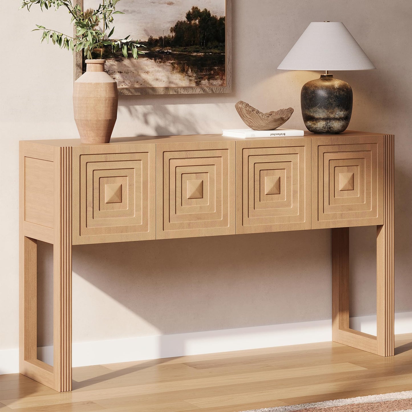LKTART Solid Wood Farmhouse Console Table,Sofa Table with Storage Drawers and Shelves,Entryway Table for Entry Hallway Foyer Sofa Side Table,EasyAssembled (48" Navy Blue)