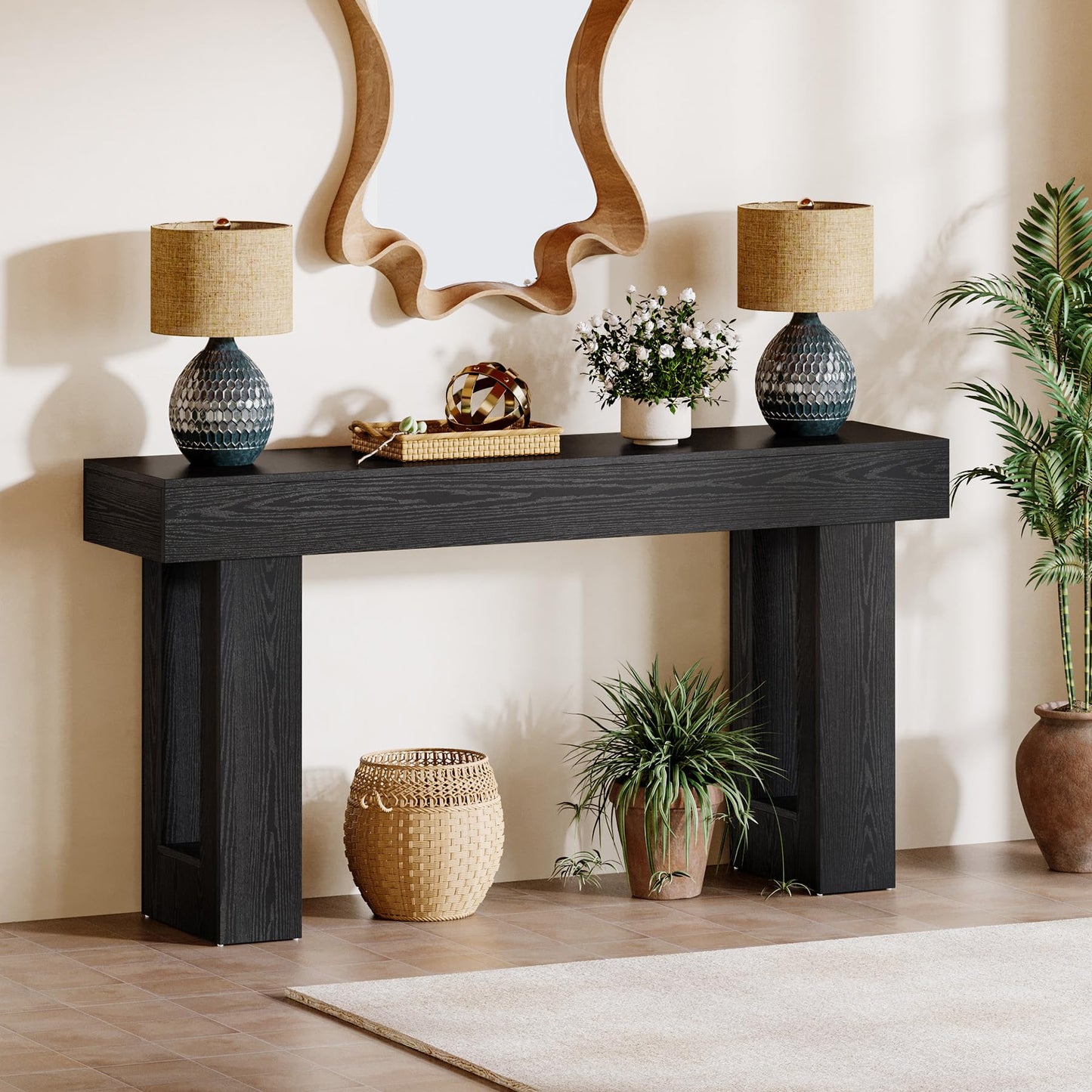 Tribesigns Farmhouse Console Table, 63-Inch Long Narrow Sofa Table Behind The Couch, Wooden Rectangular Entryway Table for Entrance, Hallway, Living Room (Natural)