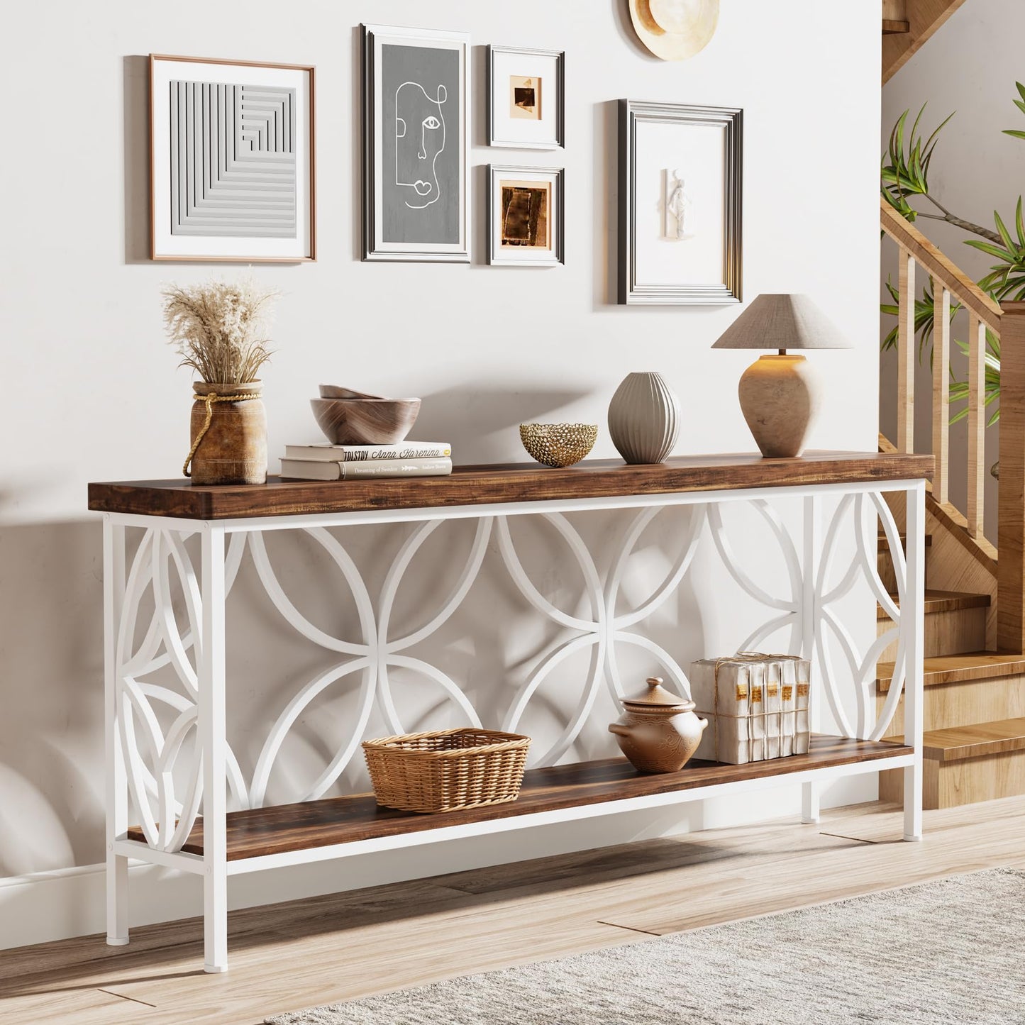 Tribesigns 70.9-Inch Narrow Sofa Table, Industrial Long Sofa Table Behind Couch, Entry Console Table with Storage for Entryway, Living Room, Foyer, Unique Design, Rustic Brown