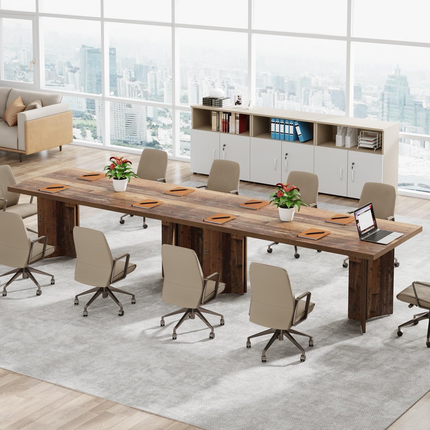 Tribesigns 63-inch Executive Desk, Vintage Home Office Computer Desk with Large Tabletop, Farmhouse Wood Writing Conference Table Workstation for Office, Study, Walnut Brown