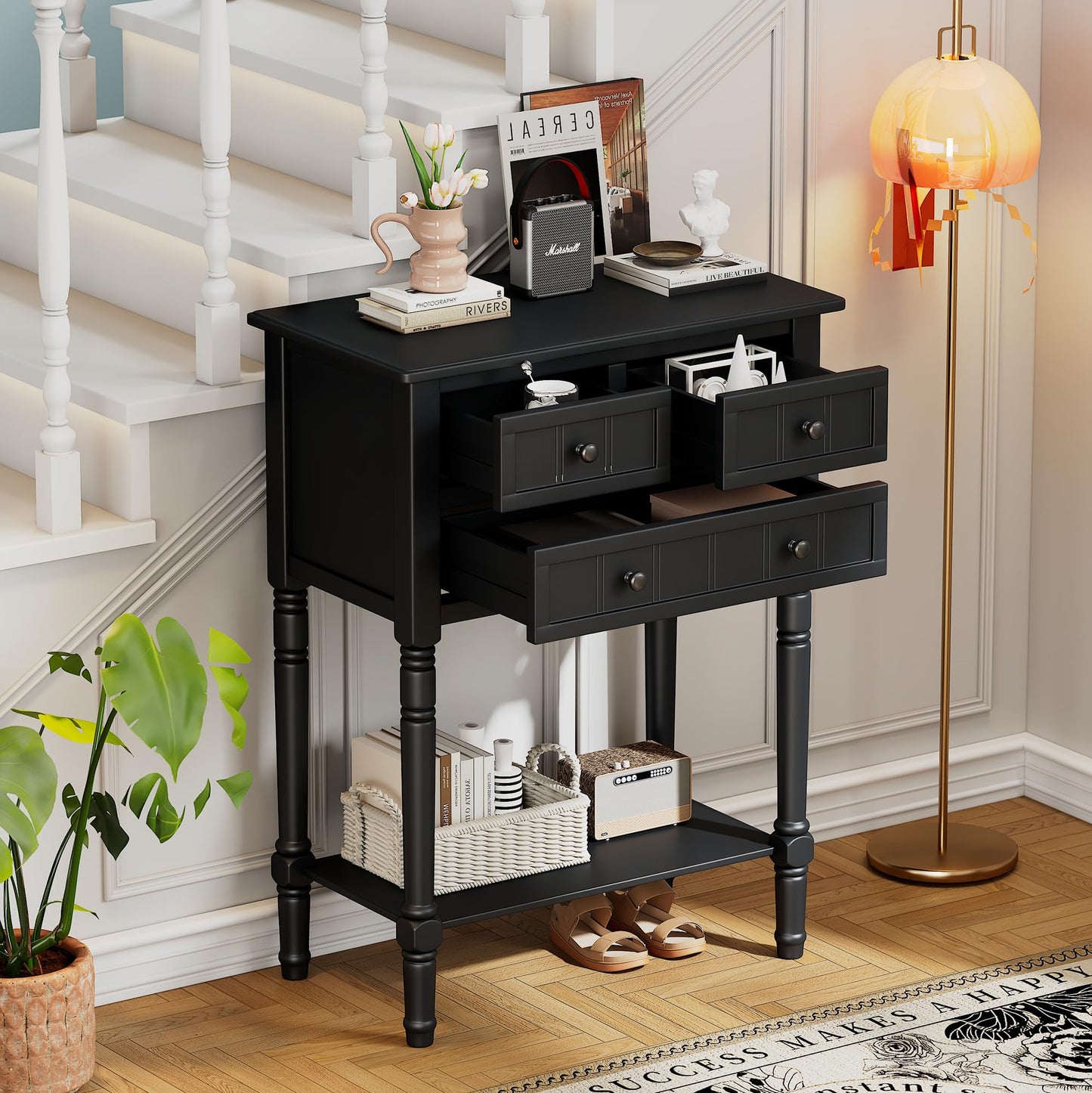 LKTART Small Solid Wood Sofa Table,Console Table with Drawers and Bottom Shelf, Entryway Hallway Foyer Entry Table for Living Room(23.7" Natural)