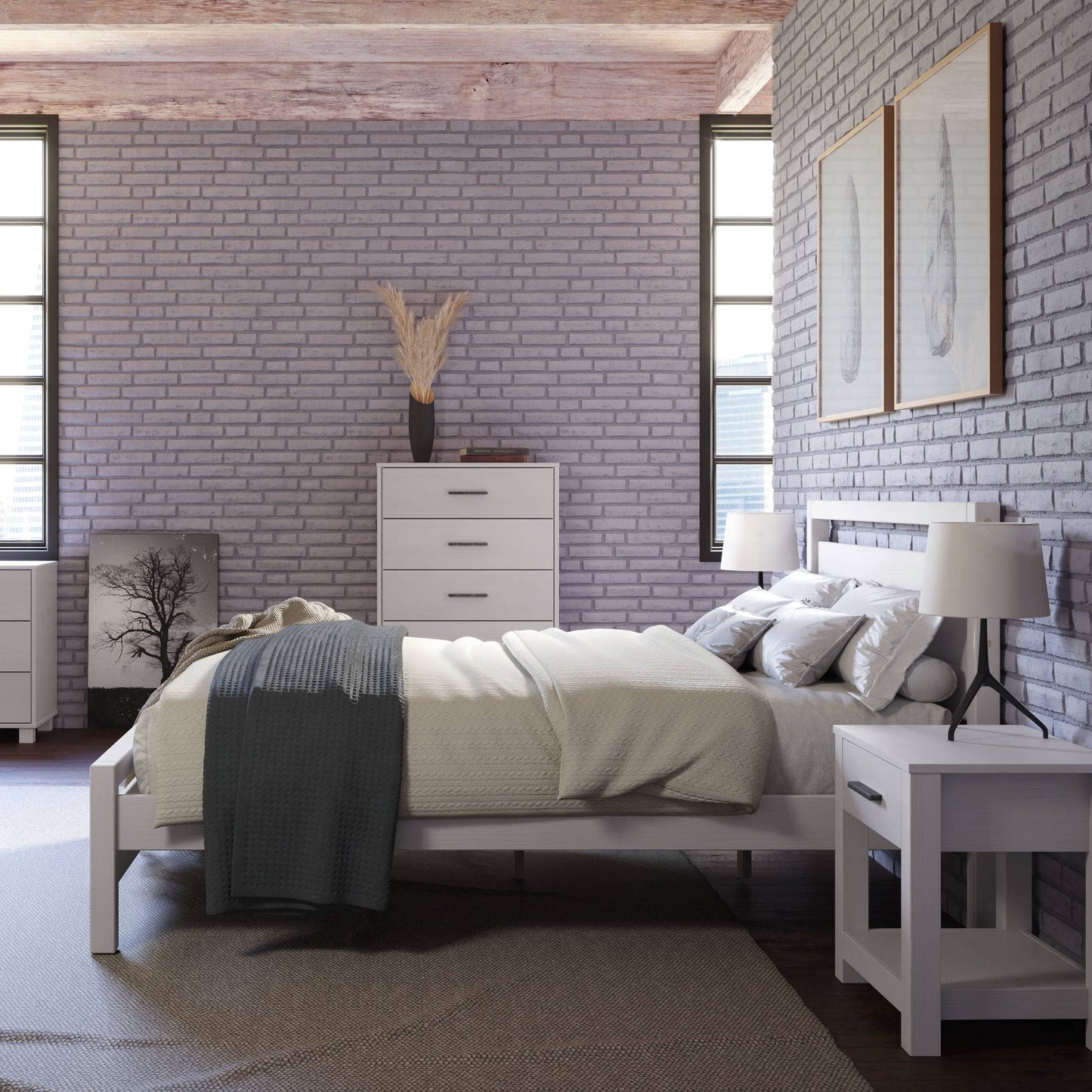 Grain Wood Furniture Loft Full Size Solid Wood Bed, Acacia
