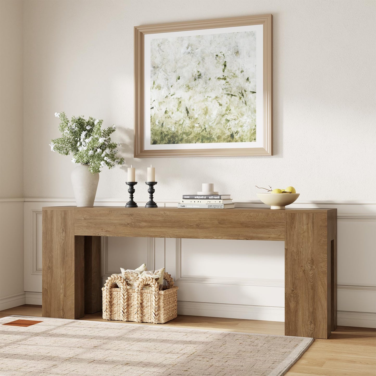 Epecoya Extra Long Sofa Console Table for Entryway Living Room, 79-Inch Farmhouse Wood Behind Couch Table, Rectangular Accent Console with Wooden Double Base for Hallway Foyer Entrance, Natural Oak